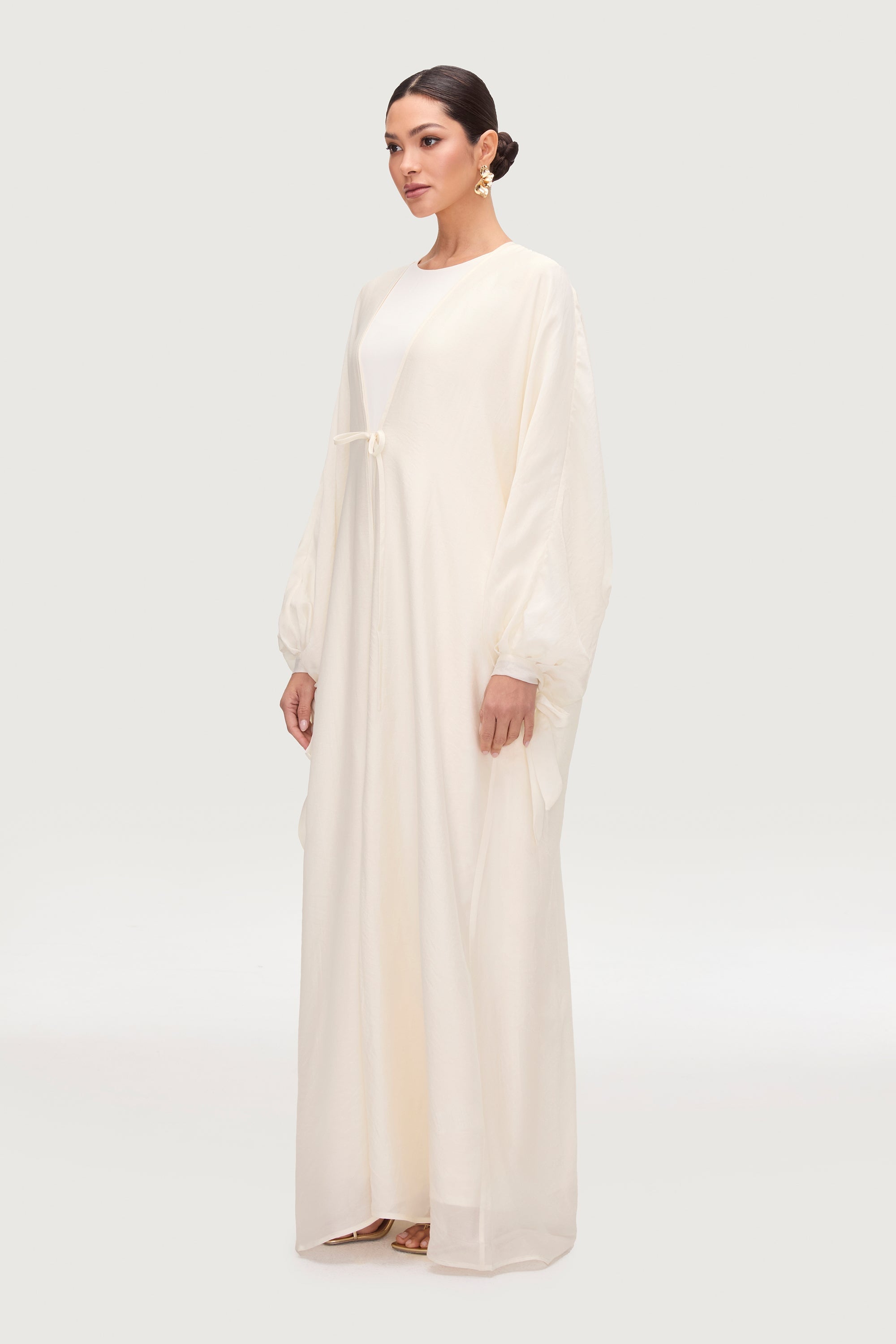 Naima Tie Front Open Abaya - Moonbeam Abayas Veiled 