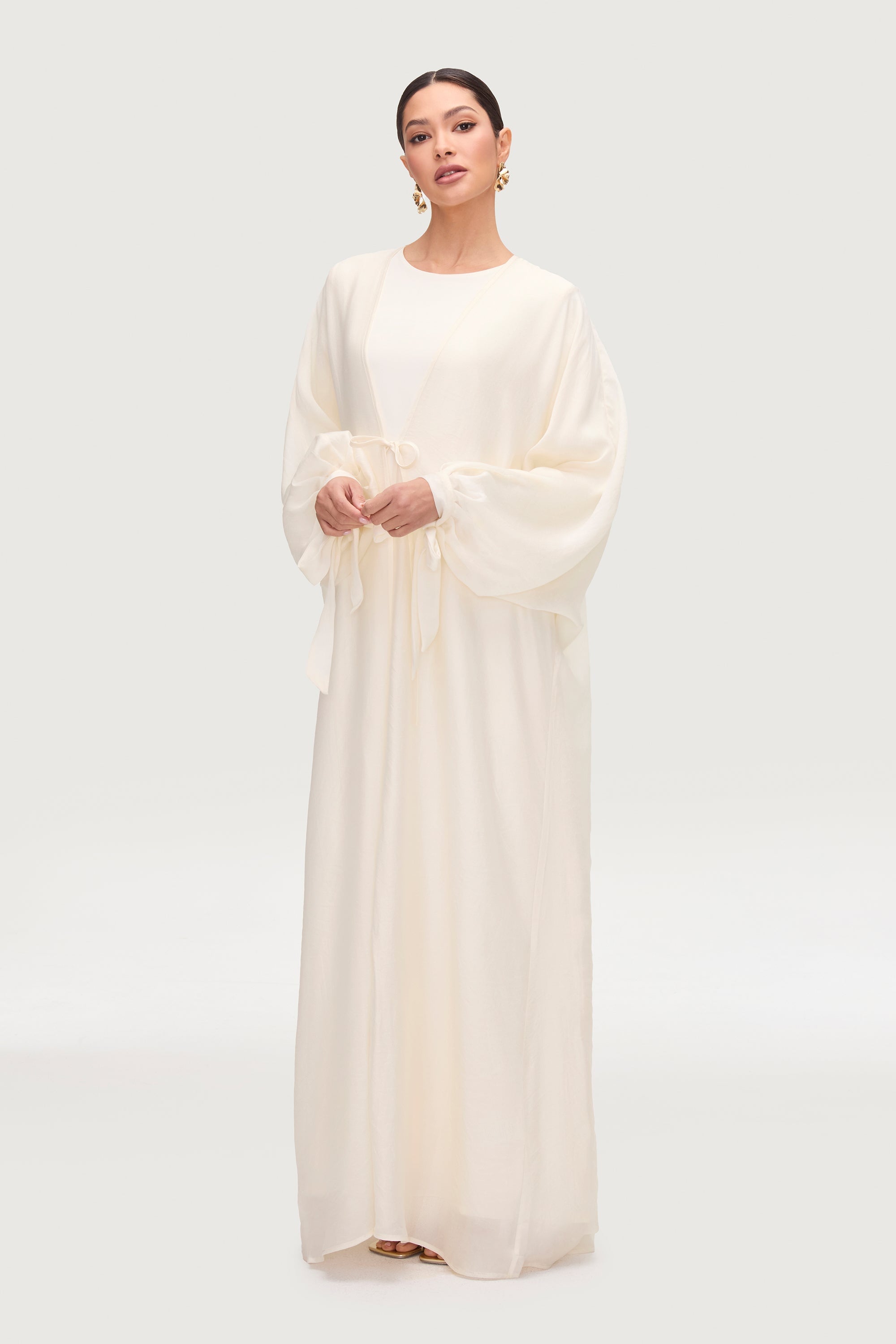 Naima Tie Front Open Abaya - Moonbeam Abayas Veiled 