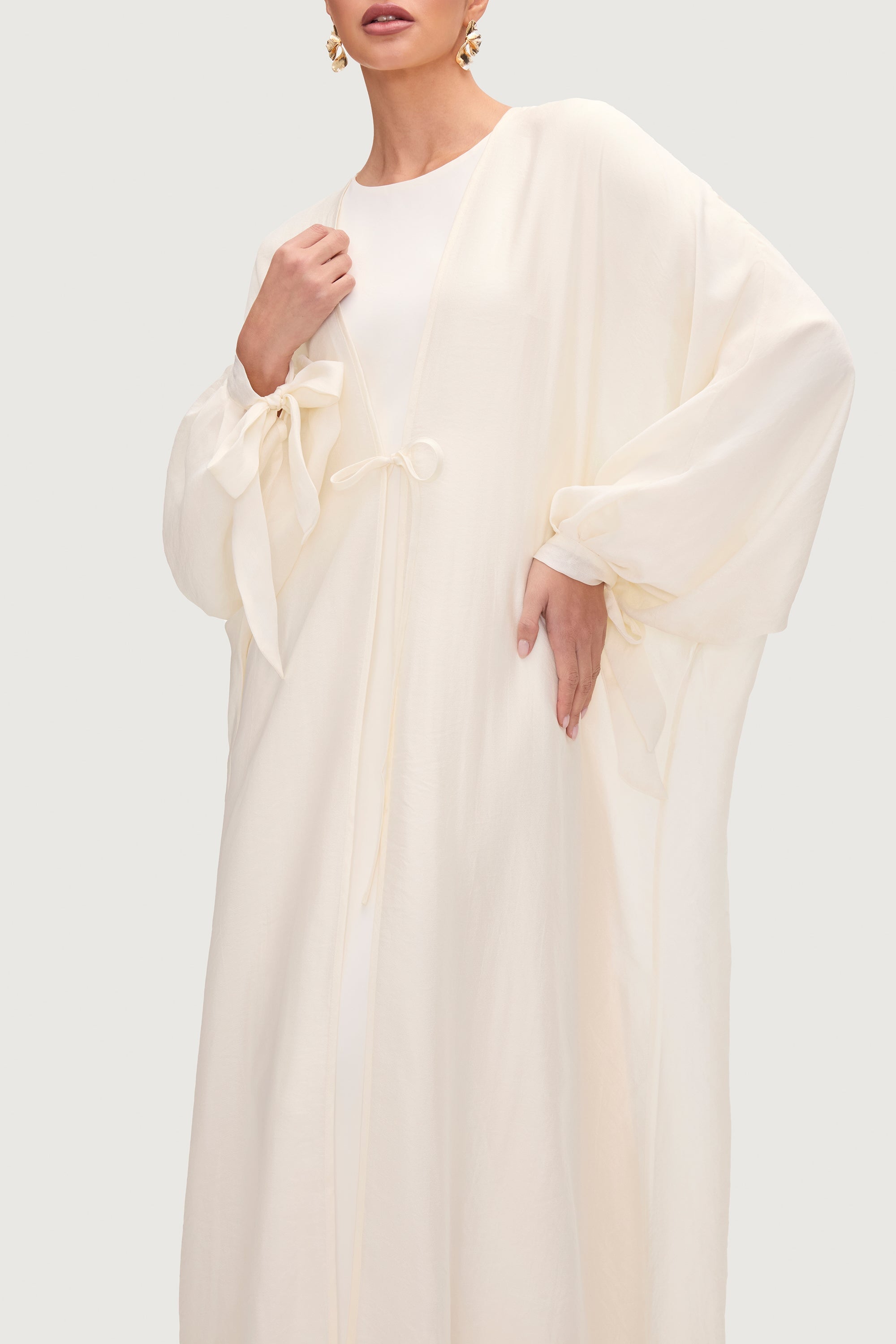 Naima Tie Front Open Abaya - Moonbeam Abayas Veiled 