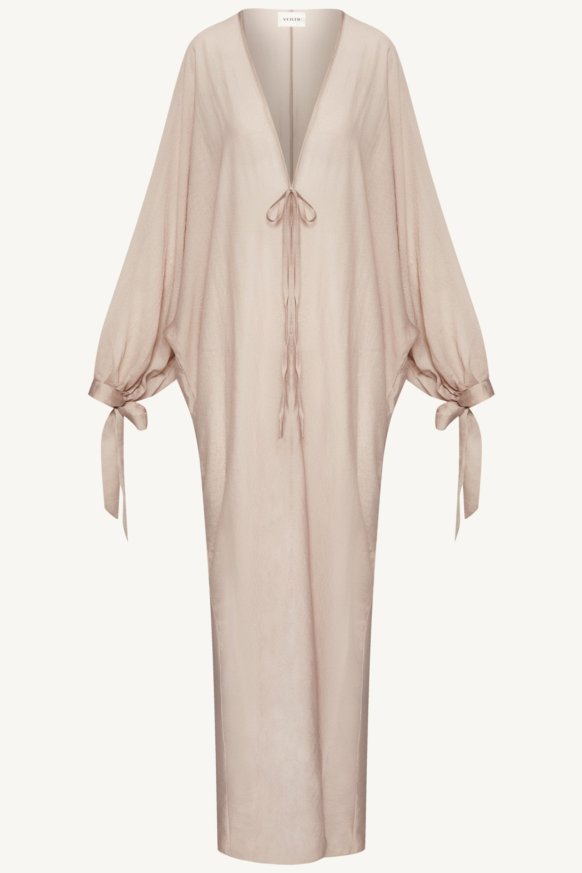 Naima Tie Front Open Abaya - Pink Pearl Abayas Veiled 