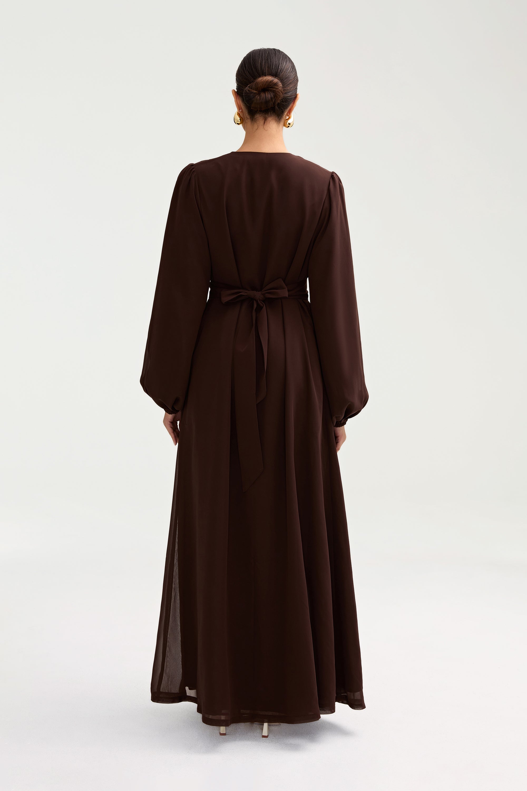 Najma Chiffon Abaya & Dress Set - Cocoa Brown Clothing Veiled 