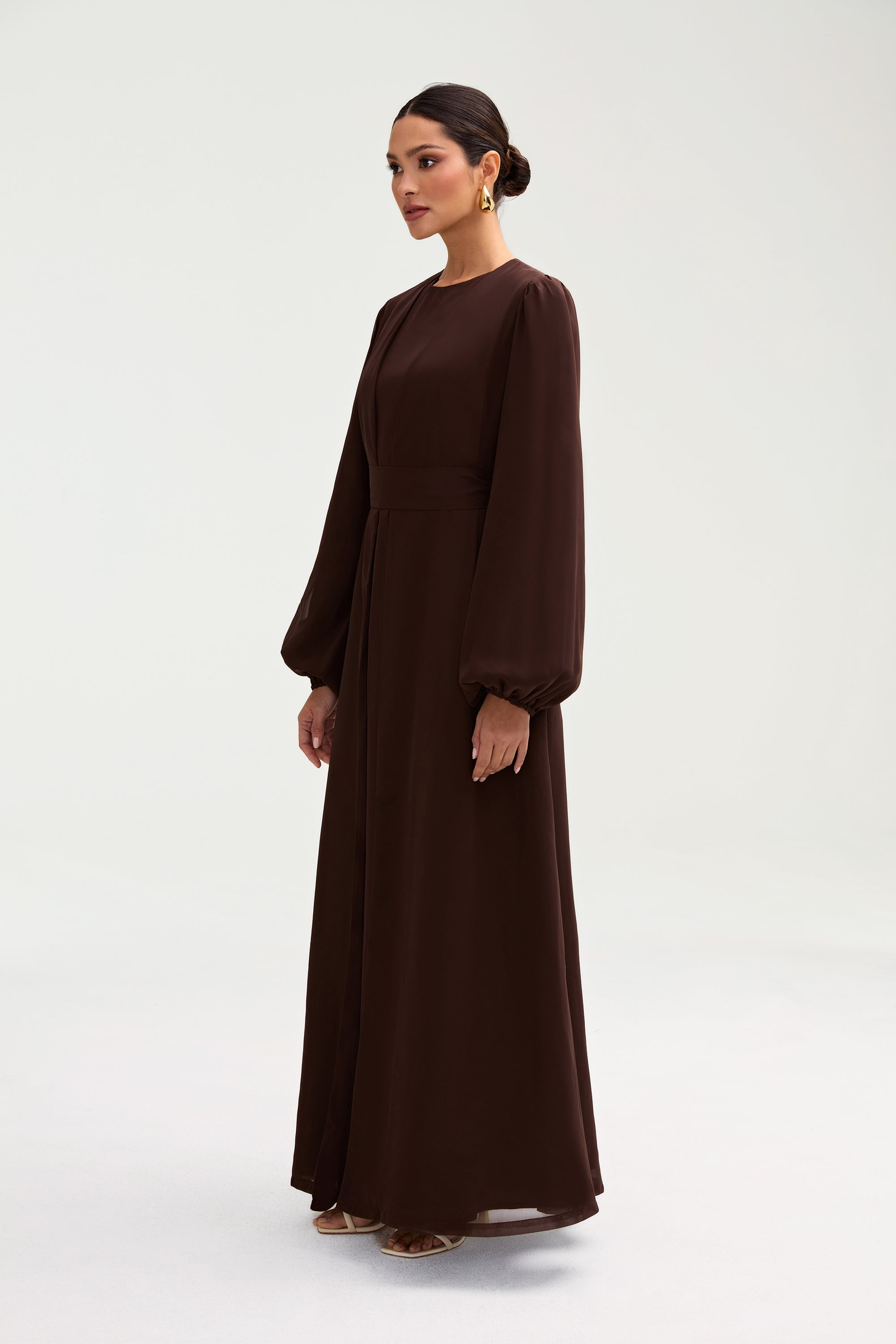 Najma Chiffon Abaya & Dress Set - Cocoa Brown Clothing Veiled 