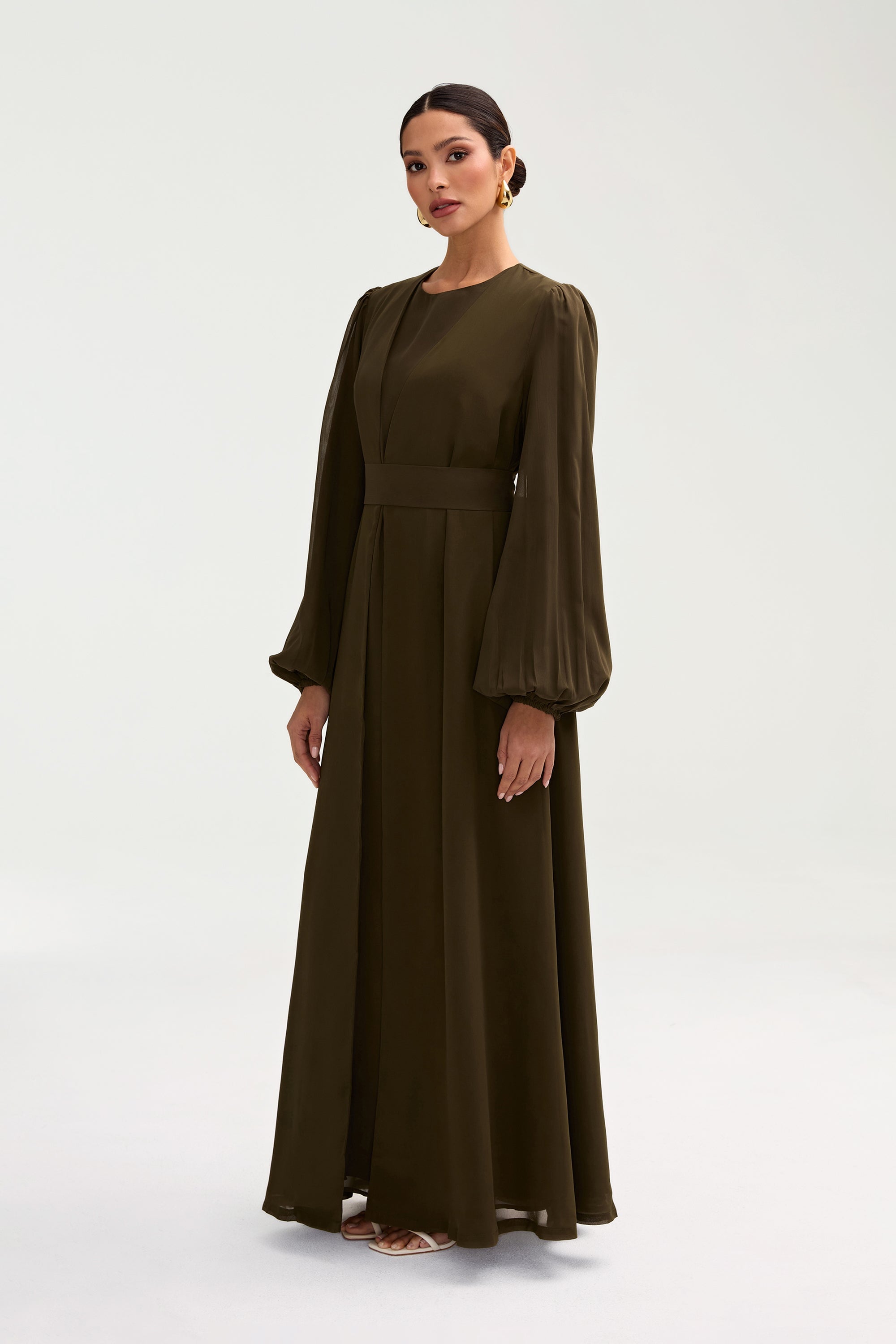 Najma Chiffon Abaya & Dress Set - Olive