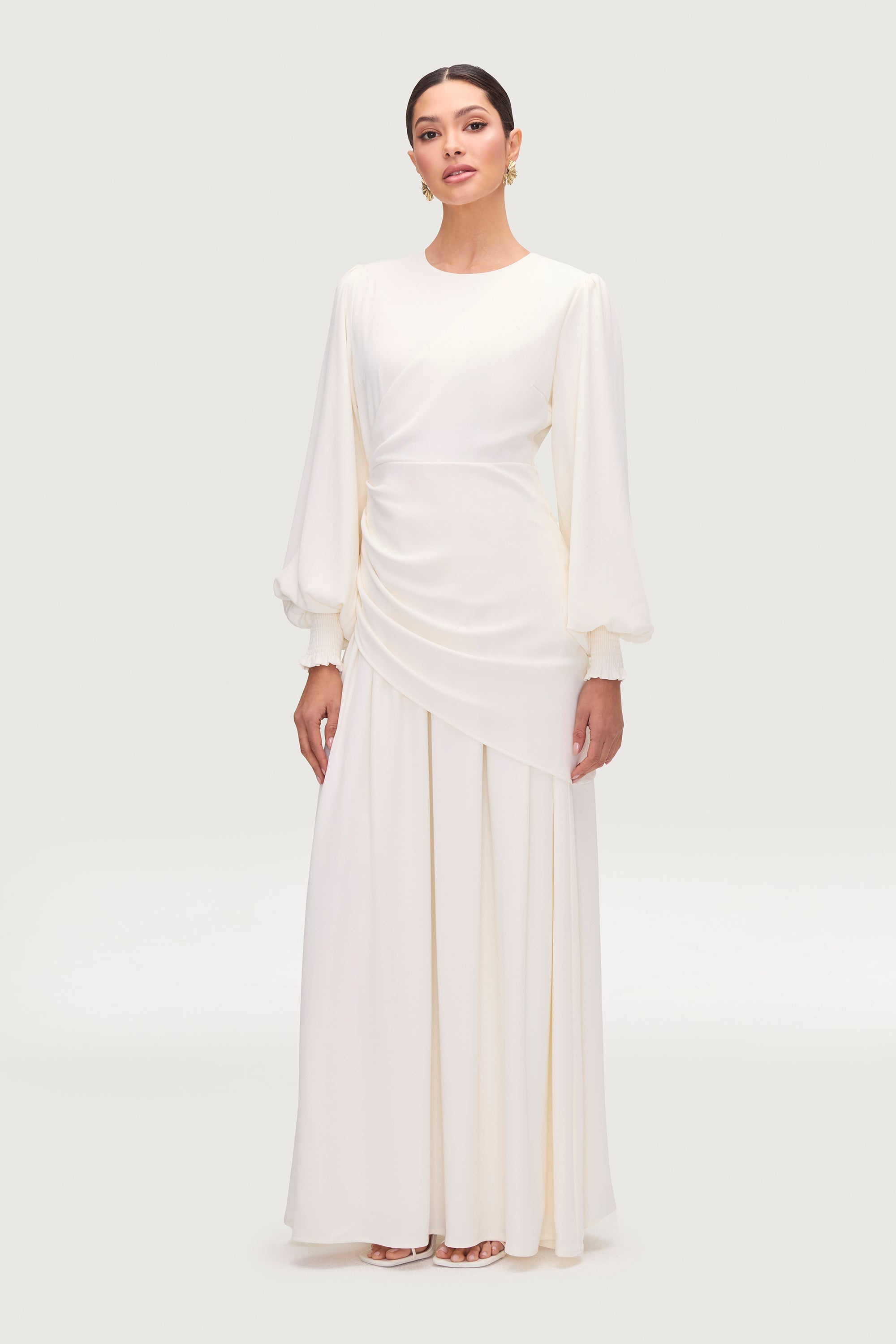 Nalla Asymmetric Draped Maxi Dress - White Dresses Veiled 