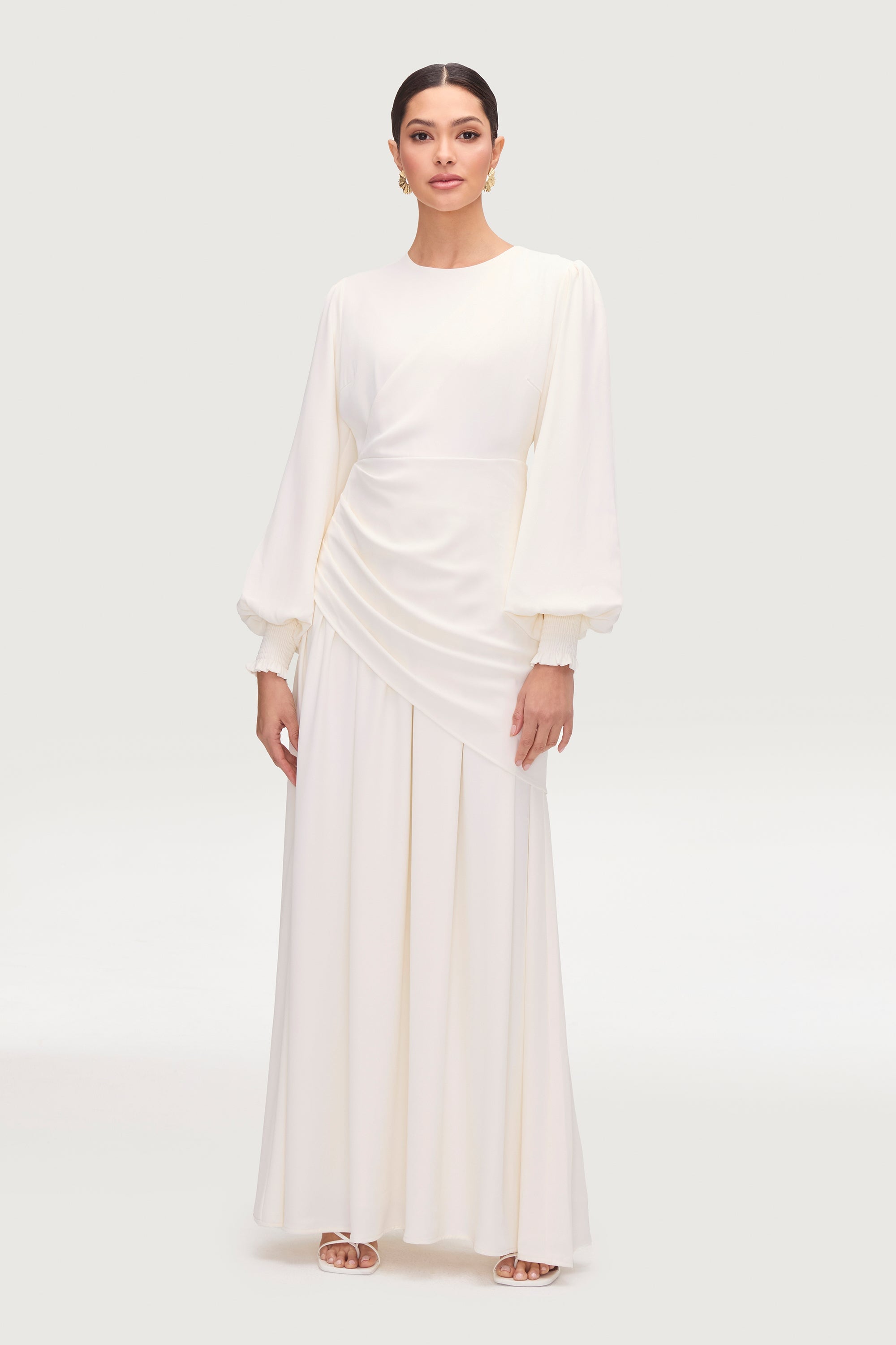 Nalla Asymmetric Draped Maxi Dress - White Dresses Veiled 