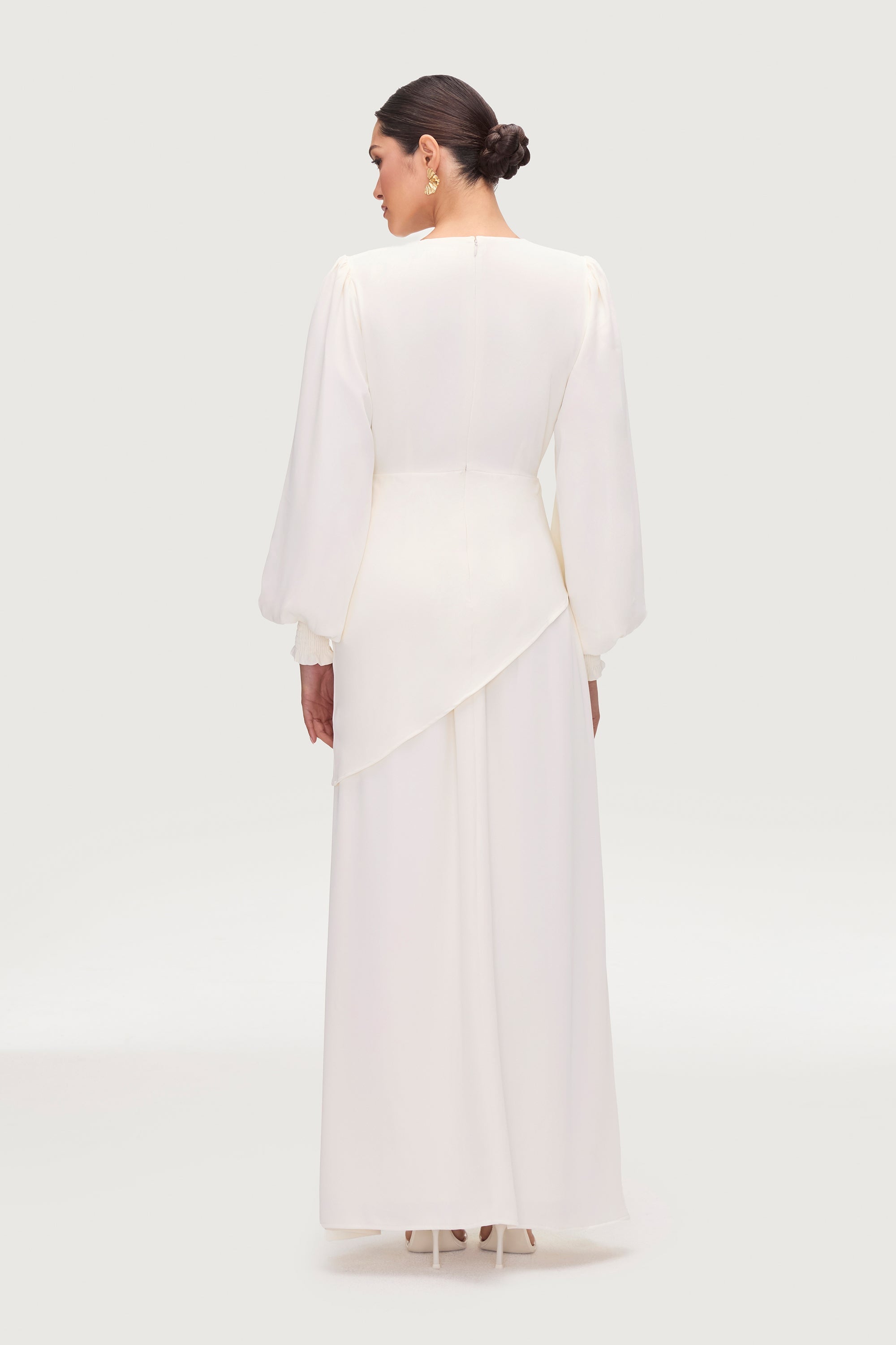 Nalla Asymmetric Draped Maxi Dress - White Dresses Veiled 