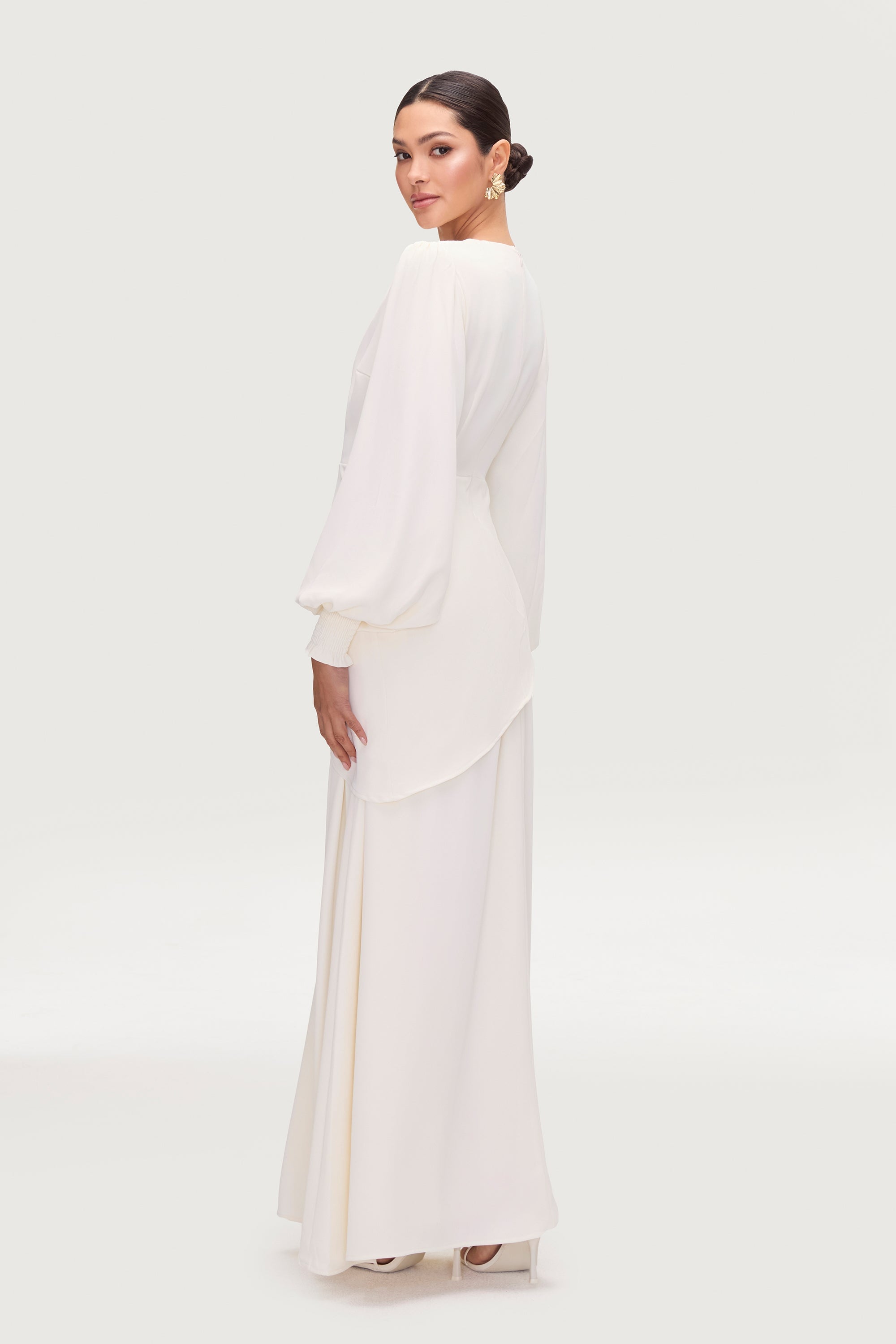 Nalla Asymmetric Draped Maxi Dress - White Dresses Veiled 