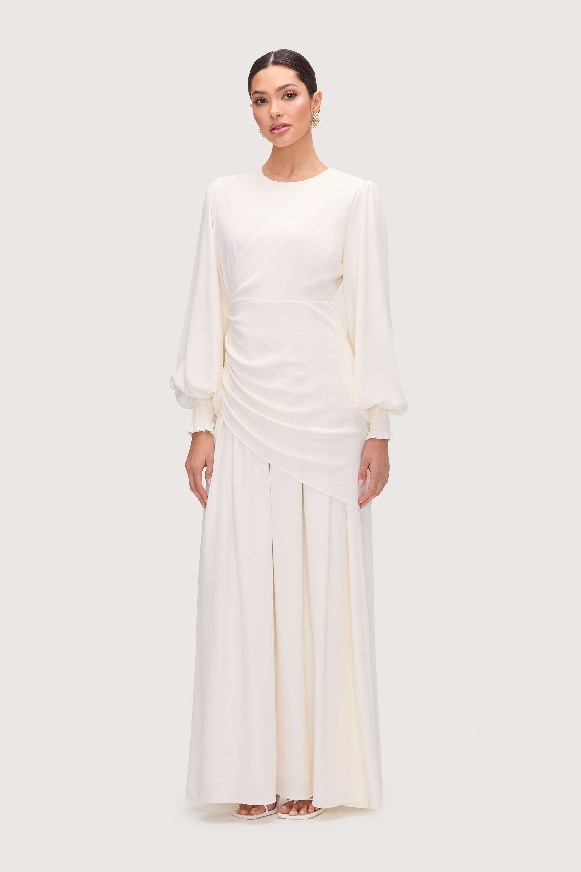 Nalla Asymmetric Draped Maxi Dress - White Dresses Veiled 