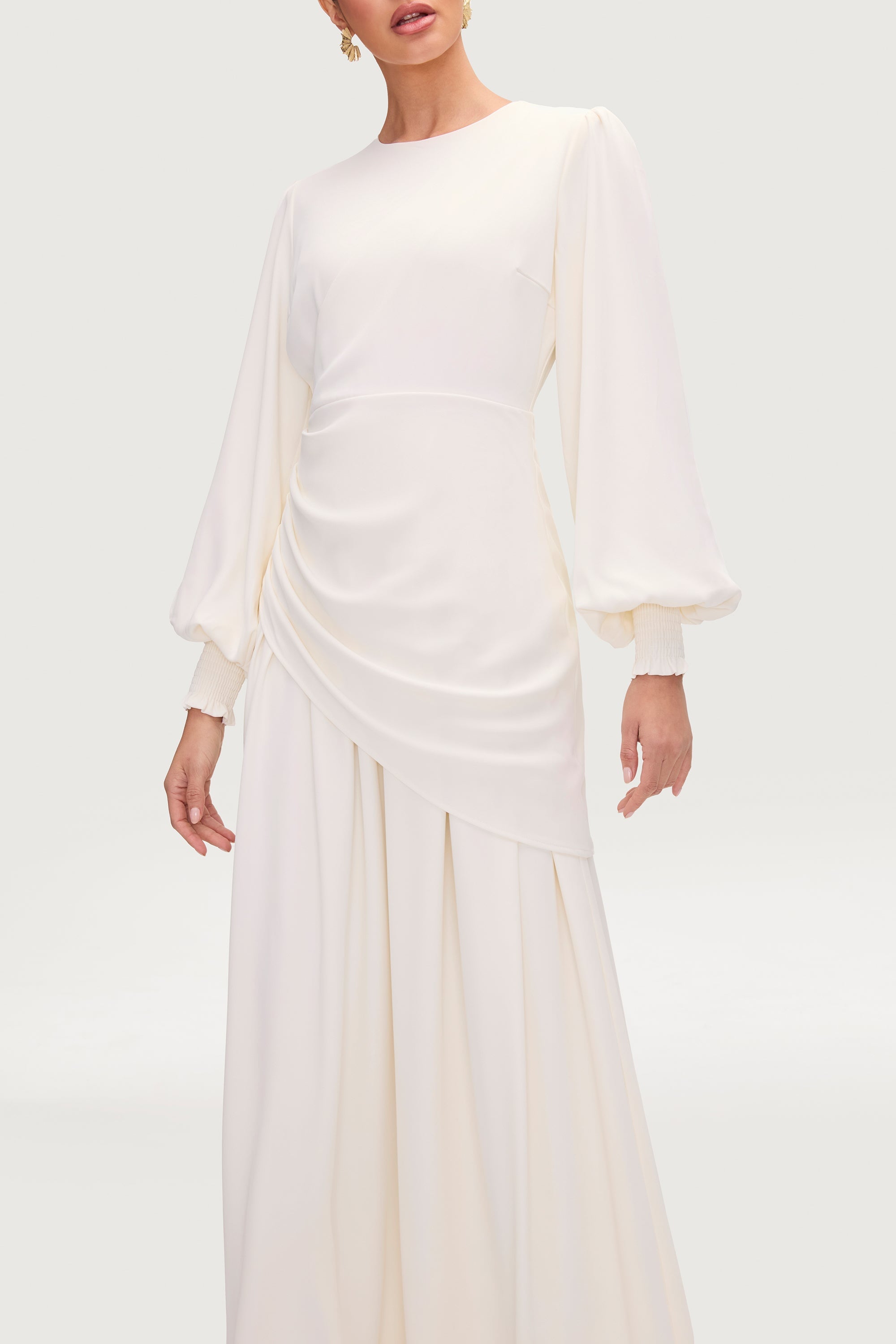 Nalla Asymmetric Draped Maxi Dress - White Dresses Veiled 