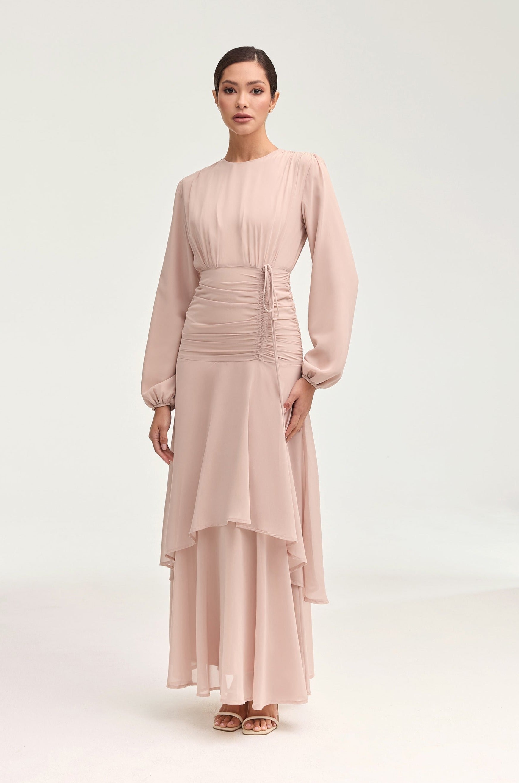 Narjis Side Rouched Maxi Dress - Jasmine Pink Clothing epschoolboard 