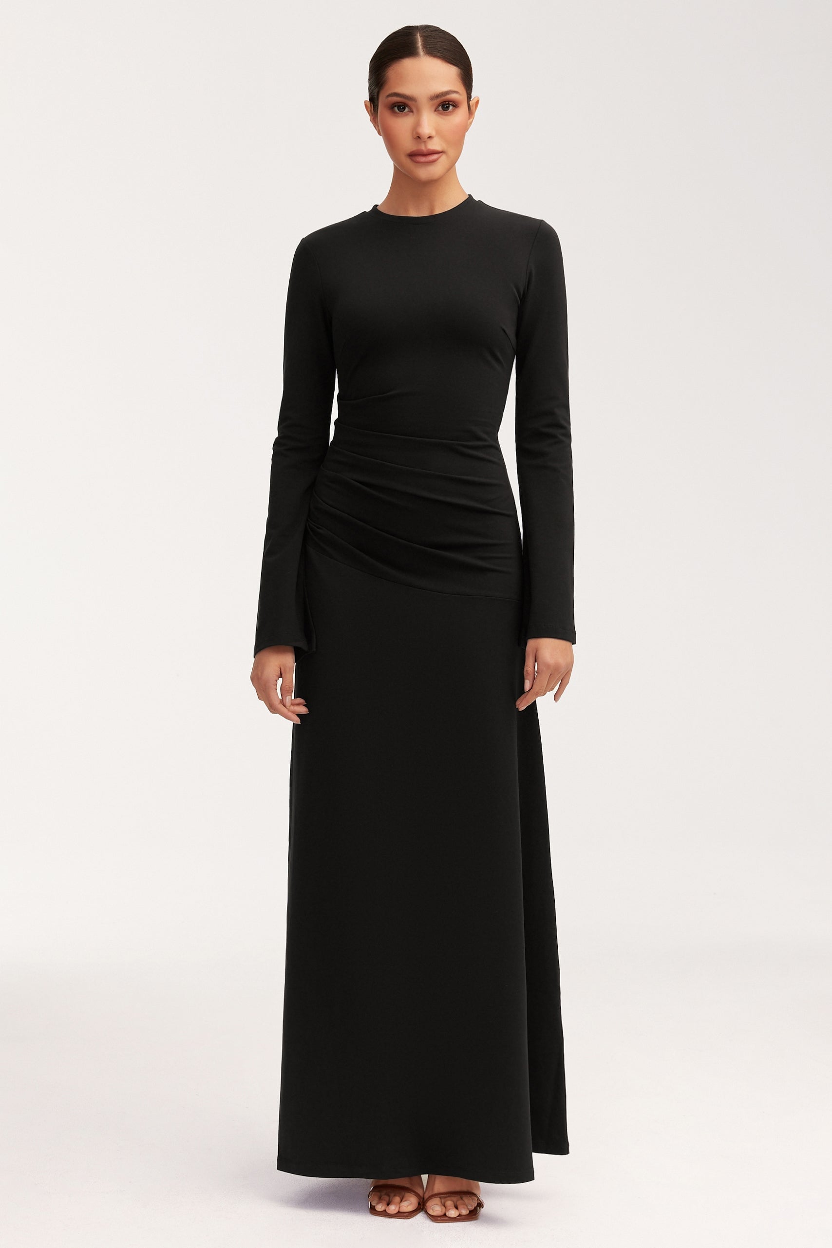 Natalie Rouched Jersey Maxi Dress - Black Dresses Veiled 