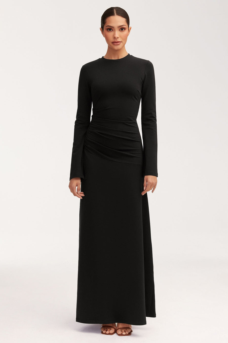 Natalie Rouched Jersey Maxi Dress - Black
