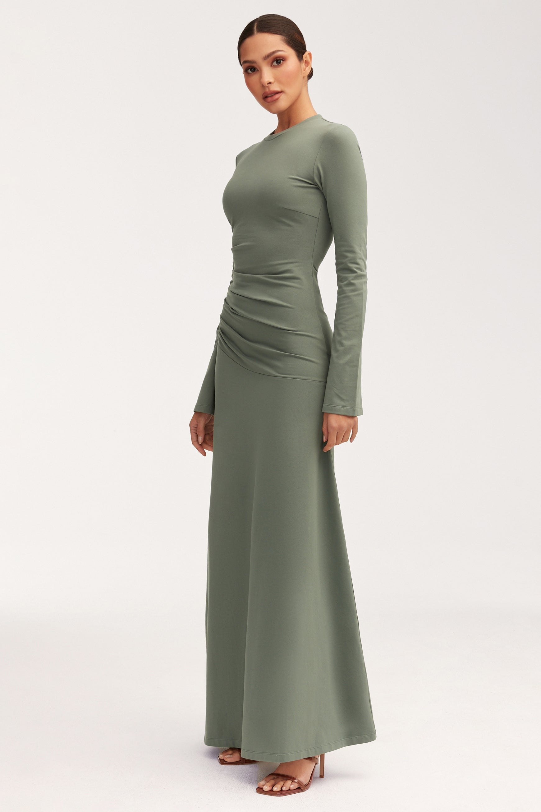 Natalie Rouched Jersey Maxi Dress - Dark Forest Dresses Veiled 