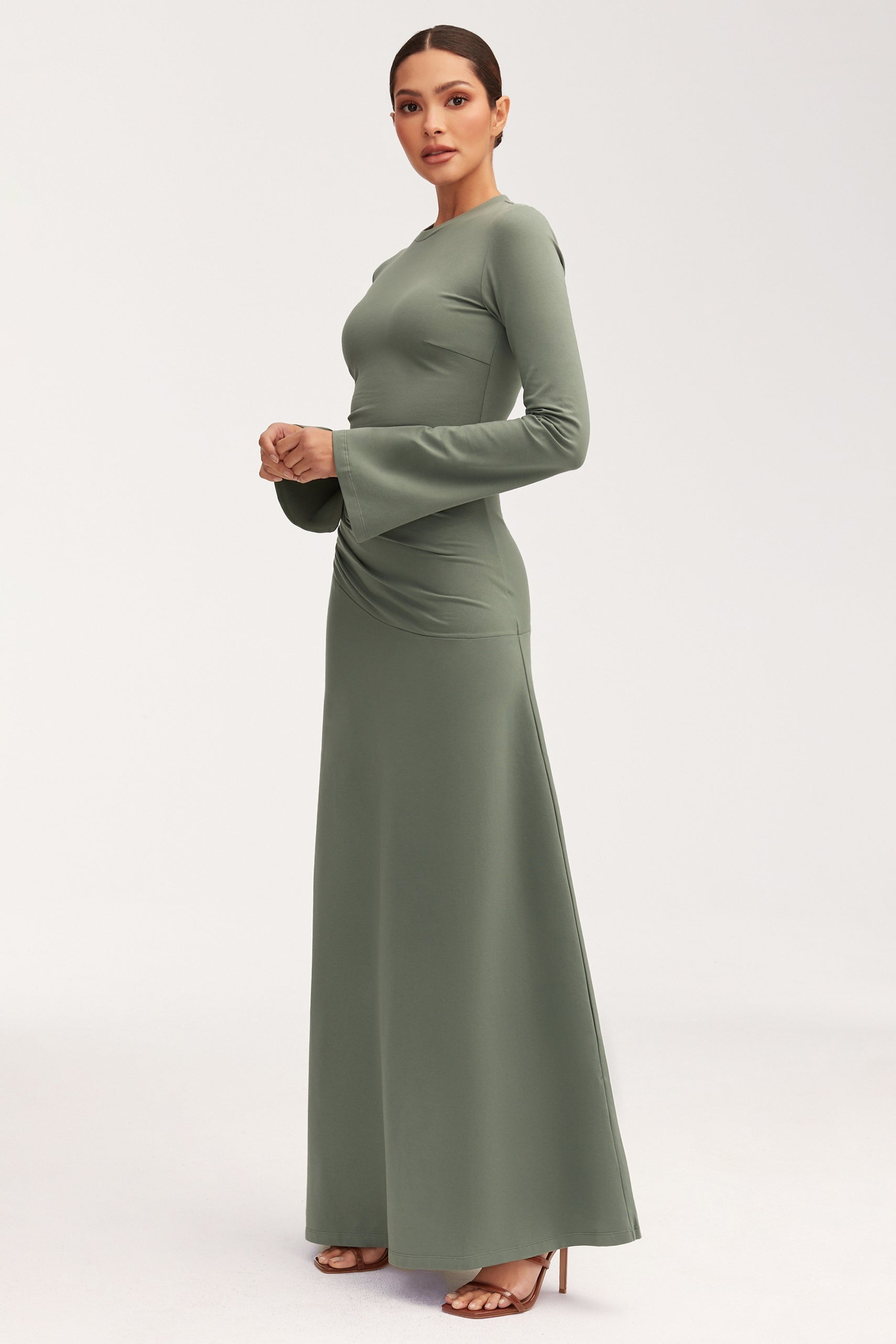 Natalie Rouched Jersey Maxi Dress - Dark Forest Dresses Veiled 