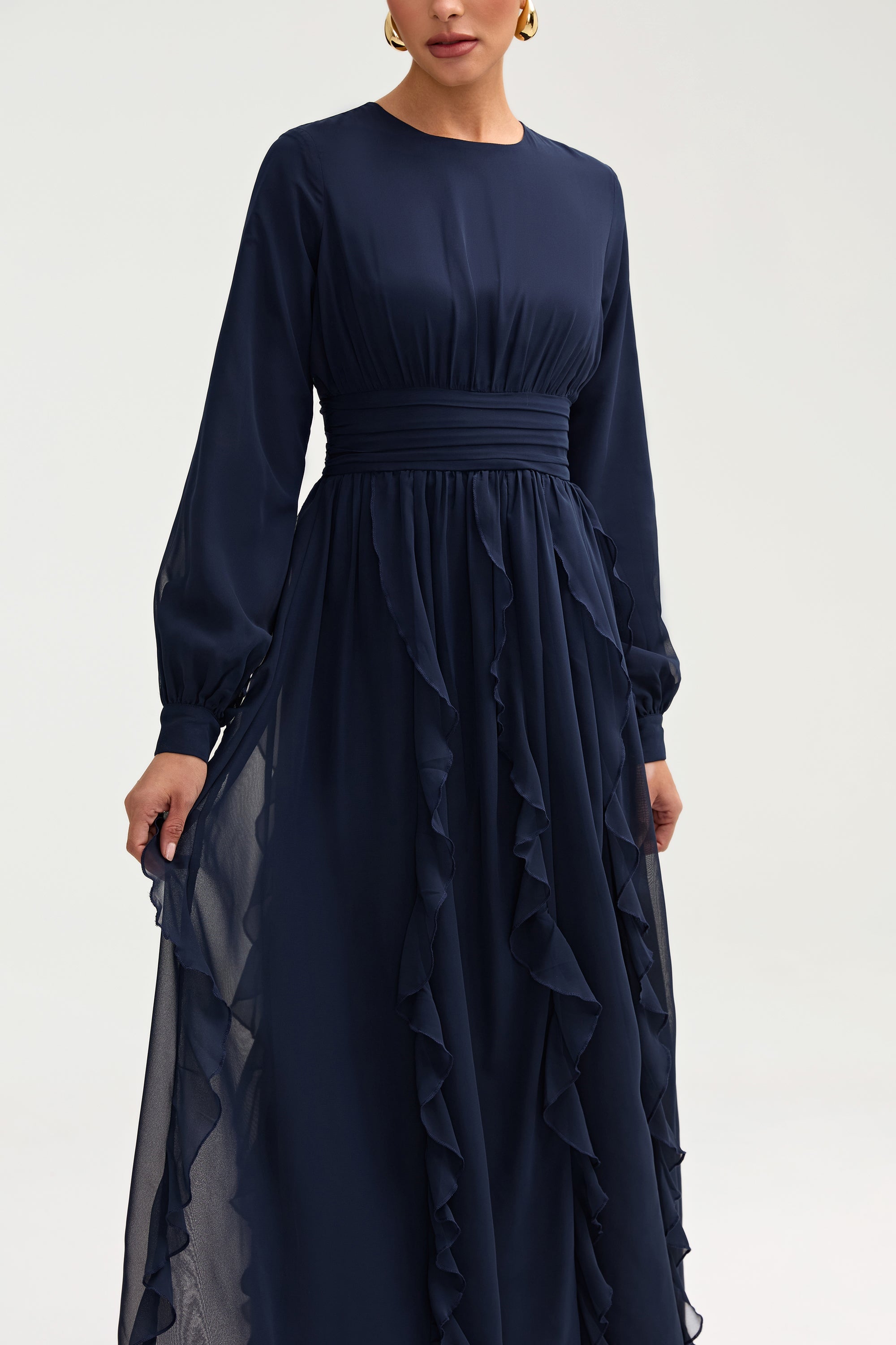 Nesreen Waterfall Chiffon Maxi Dress - Night Sky Clothing Veiled 