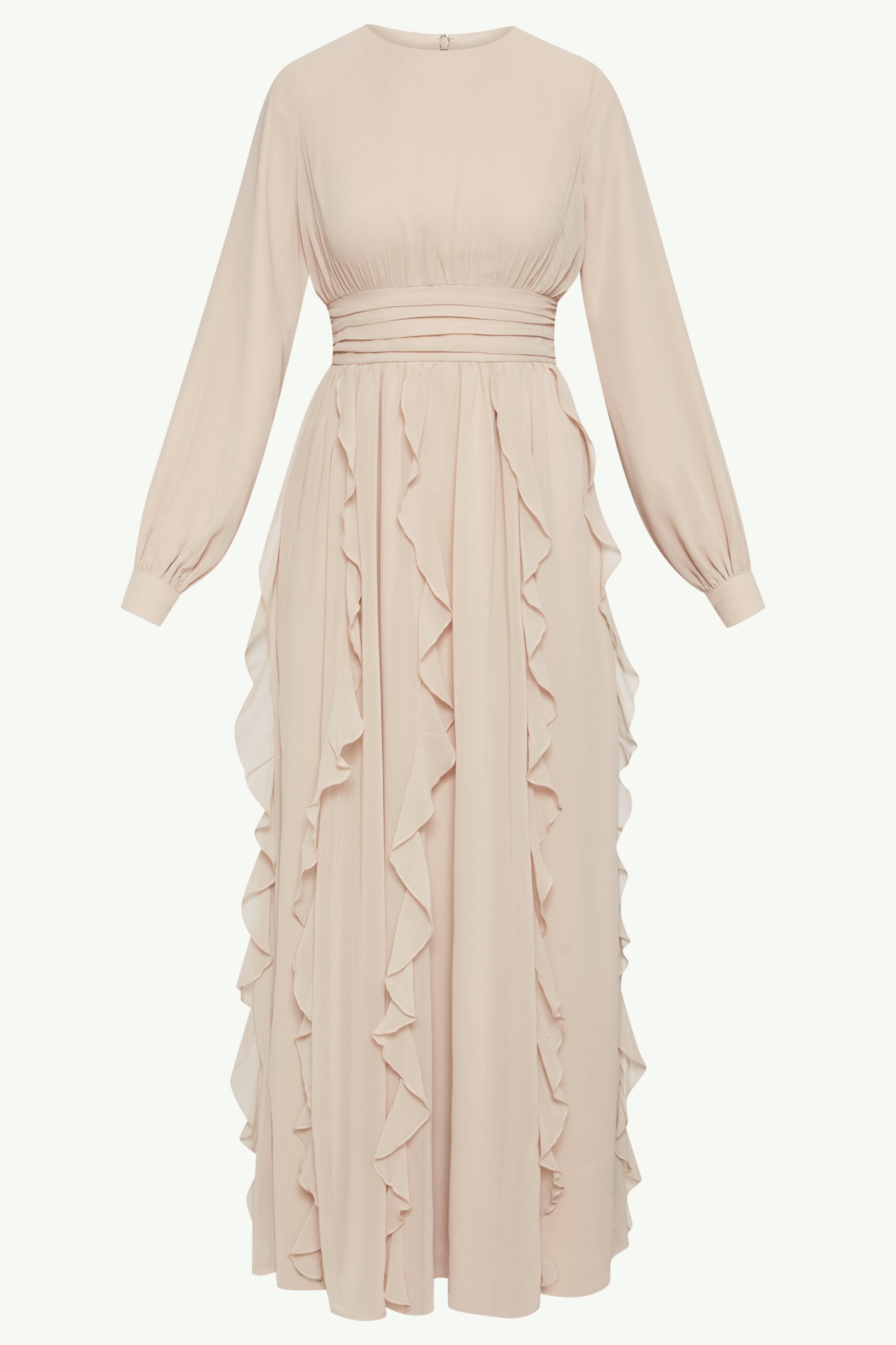Nesreen Waterfall Chiffon Maxi Dress - Stone Clothing Veiled 
