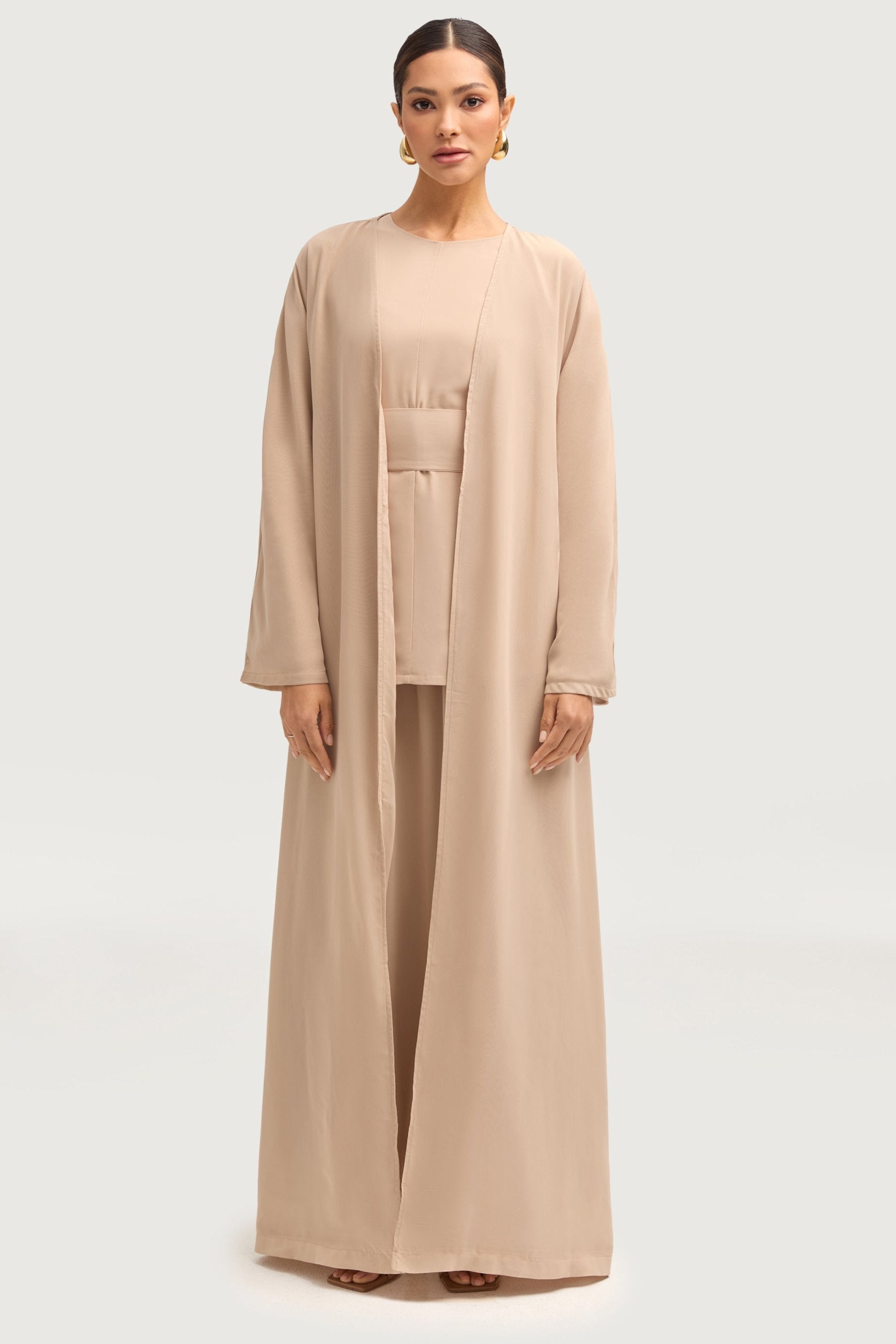 Nevene Open Abaya - Stone Abayas Veiled 