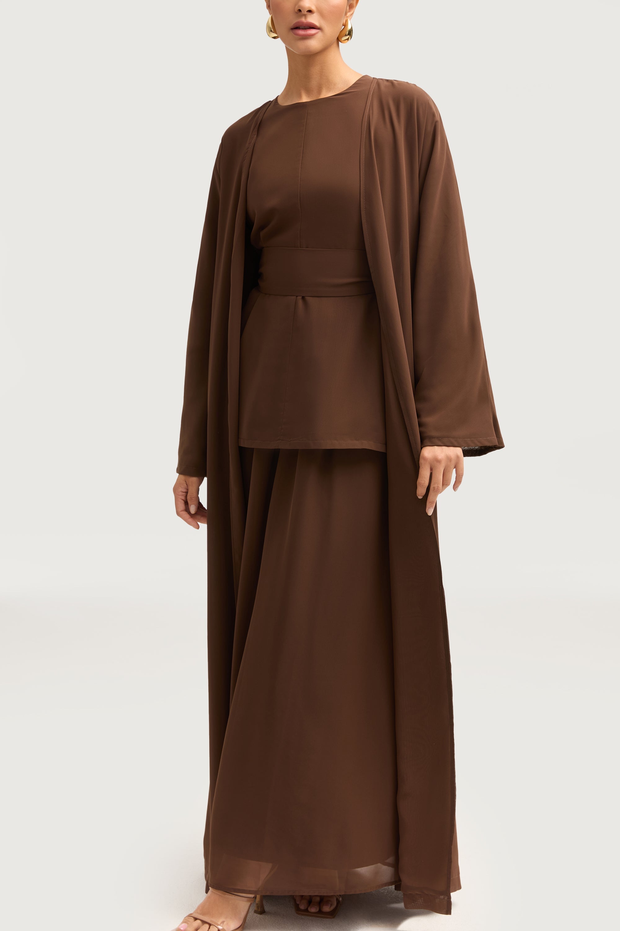 Nevene Three Piece Abaya Set - Espresso Sets Veiled 