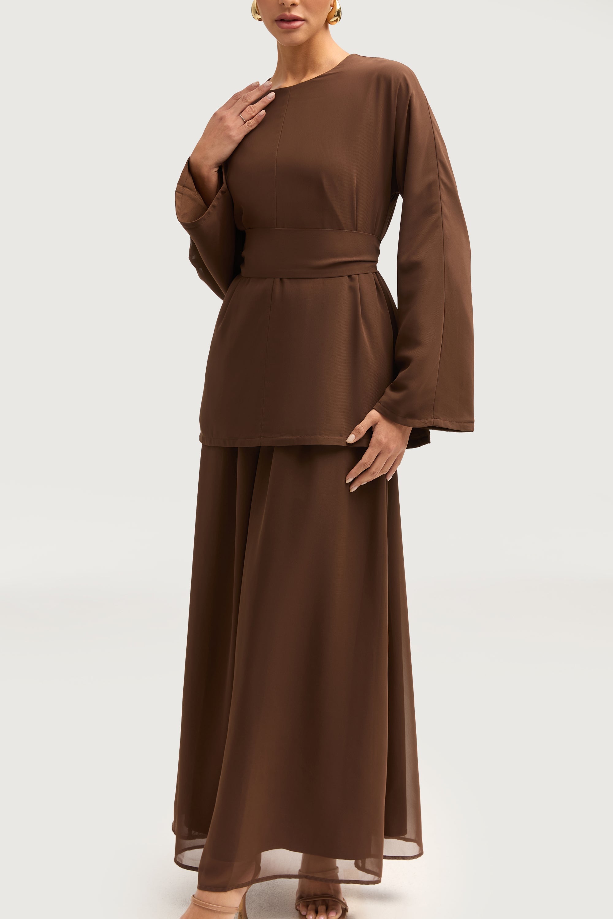 Nevene Three Piece Abaya Set - Espresso Sets Veiled 