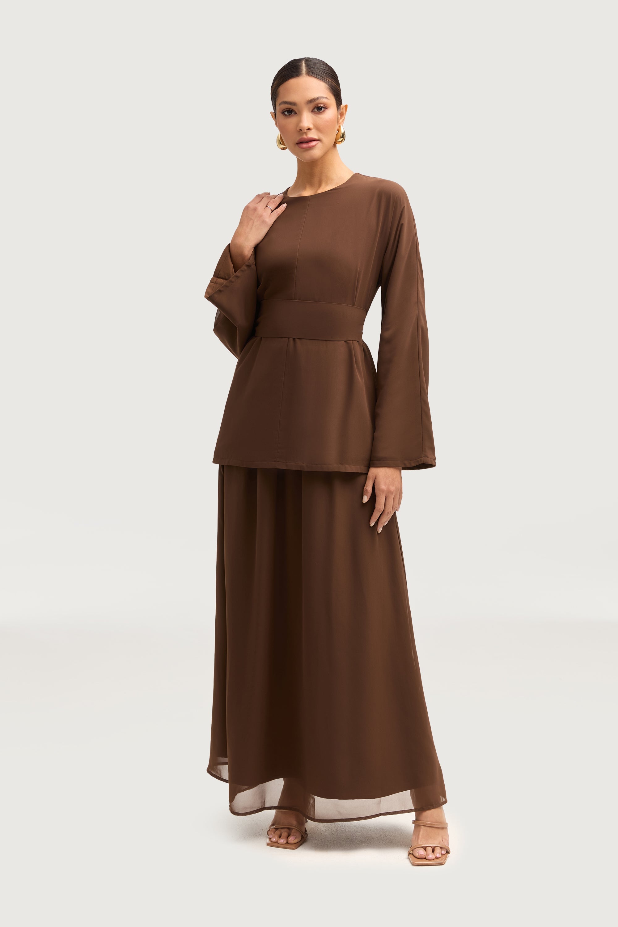 Nevene Three Piece Abaya Set - Espresso Sets Veiled 