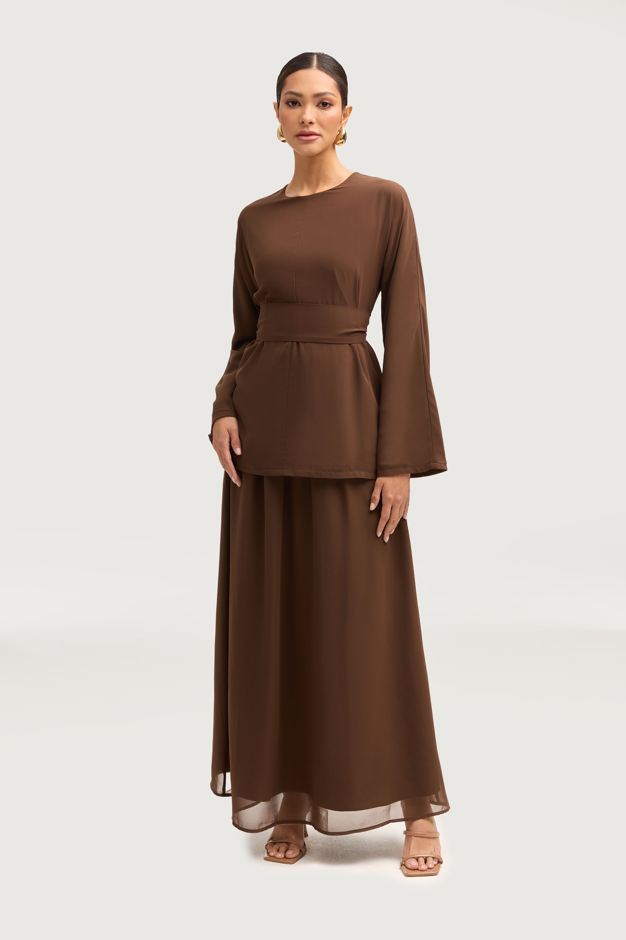 Nevene Three Piece Abaya Set - Espresso Sets Veiled 