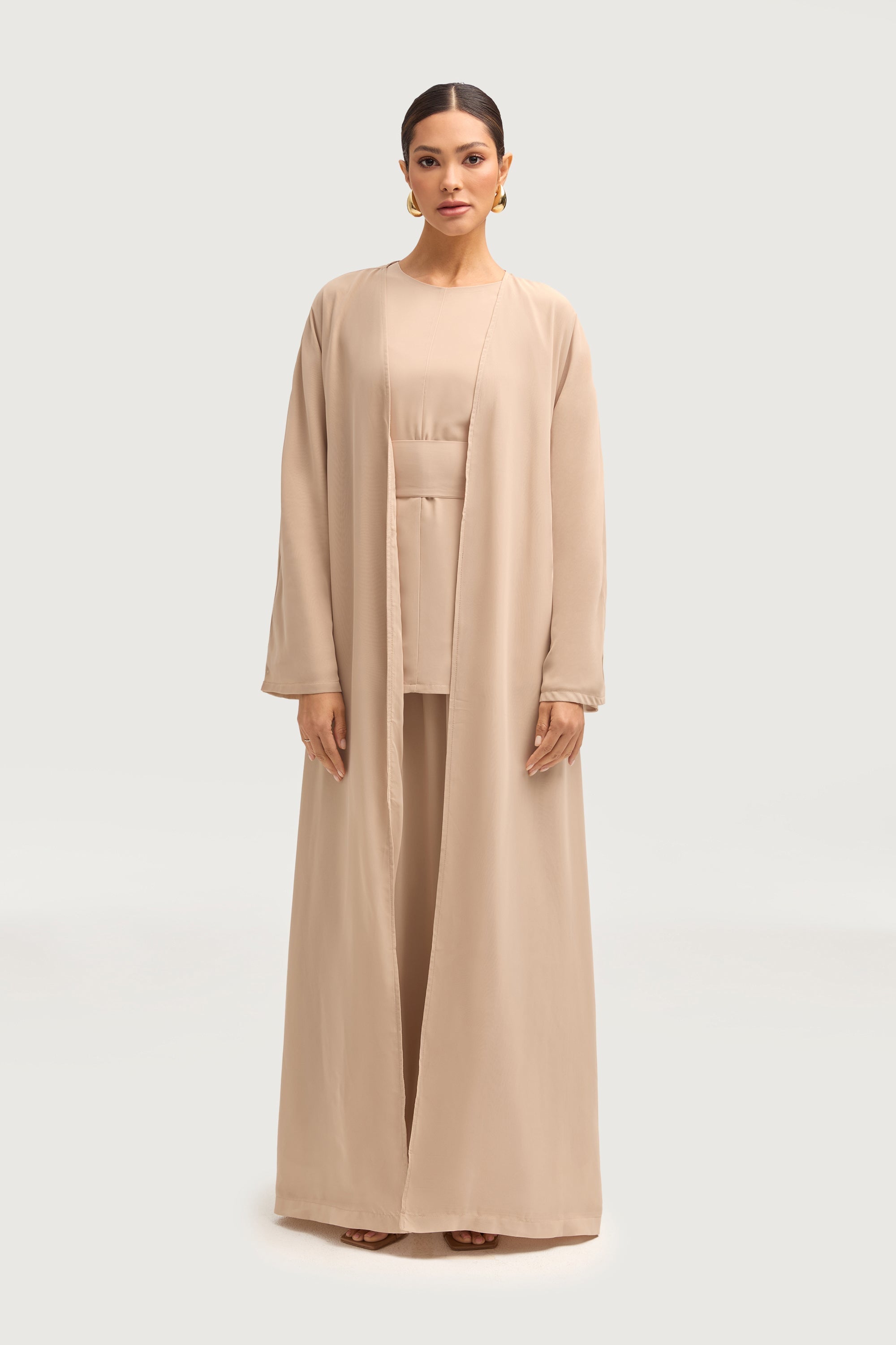 Nevene Three Piece Abaya Set - Stone Sets Veiled 