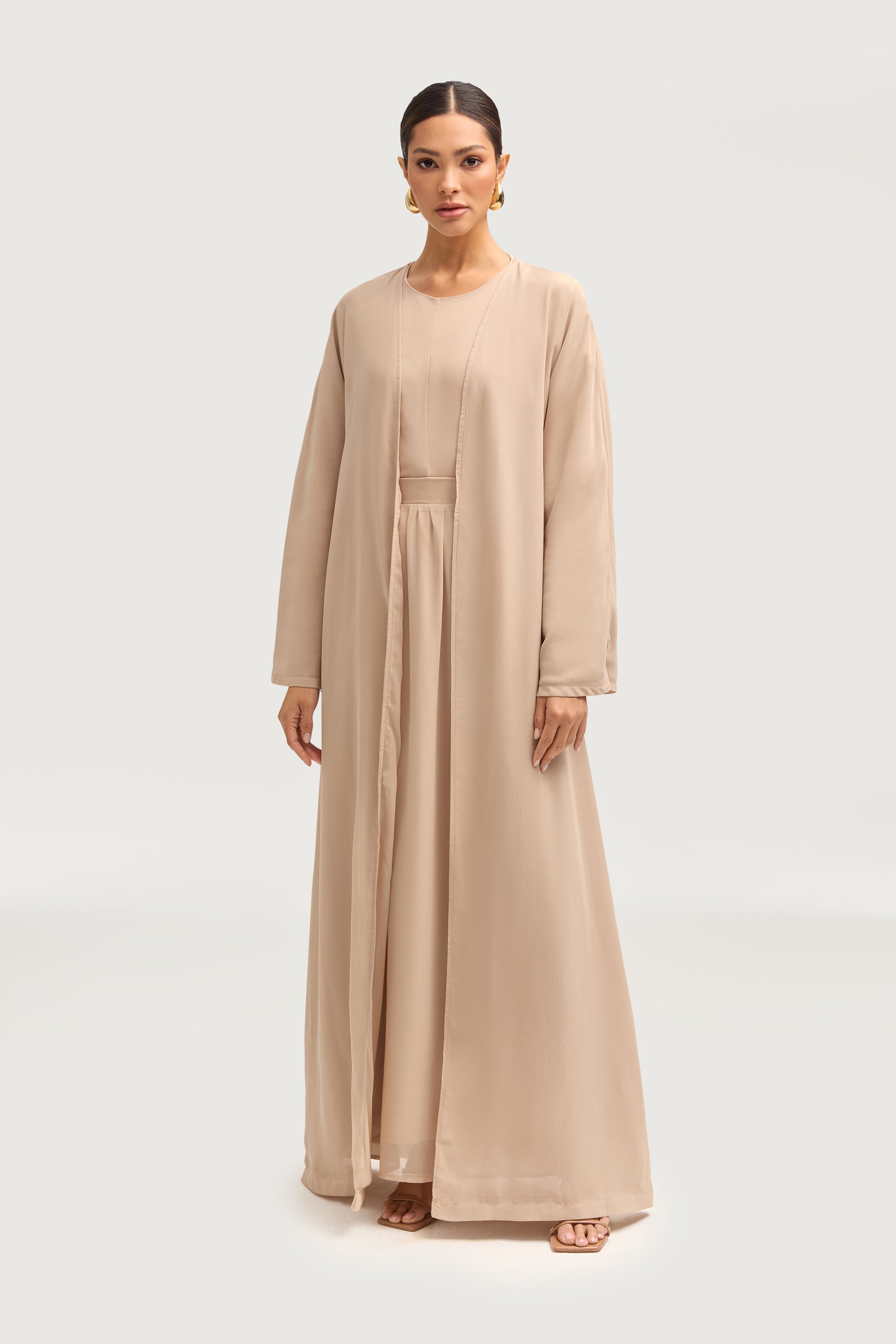 Nevene Three Piece Abaya Set - Stone Sets Veiled 