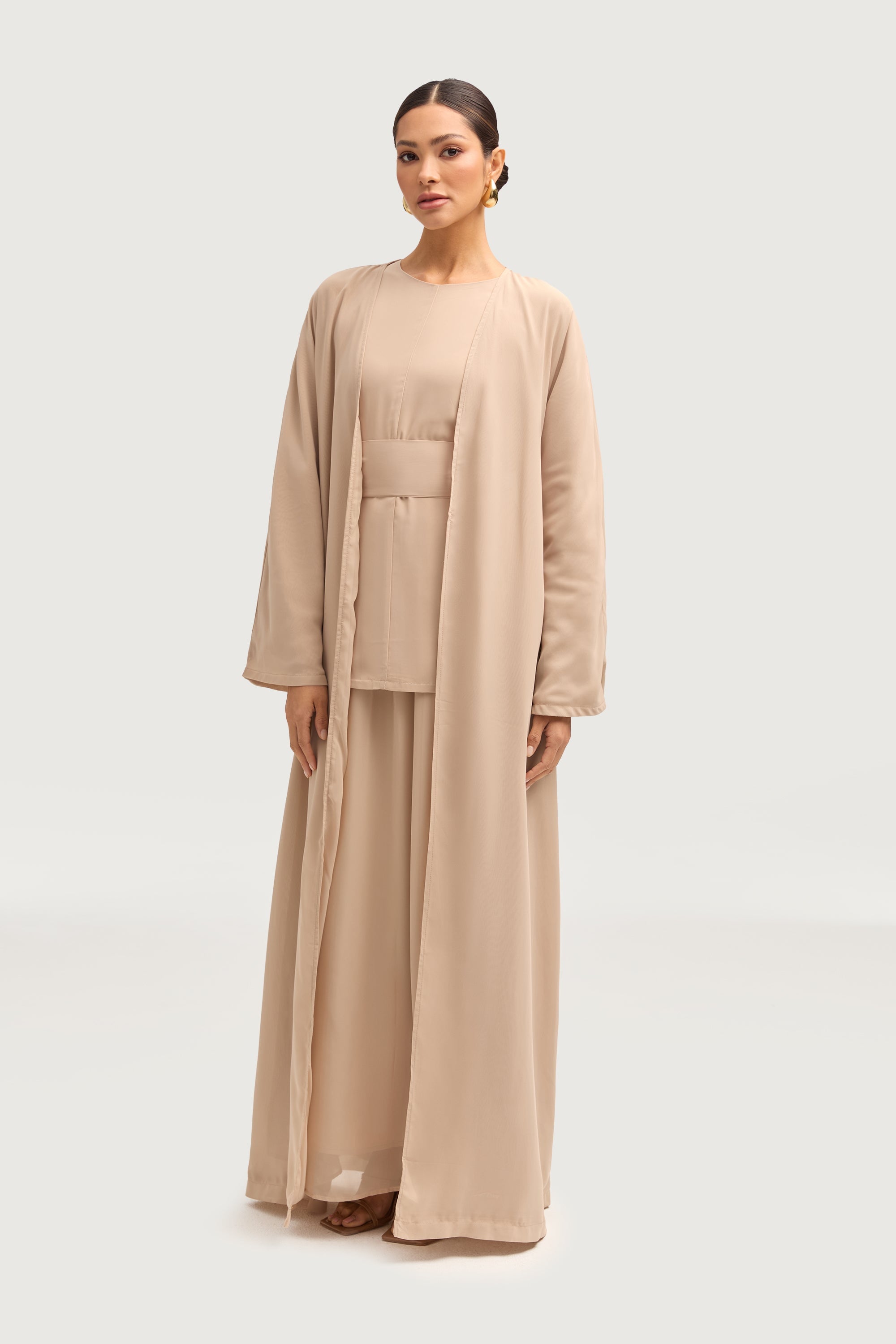 Nevene Three Piece Abaya Set - Stone Sets Veiled 