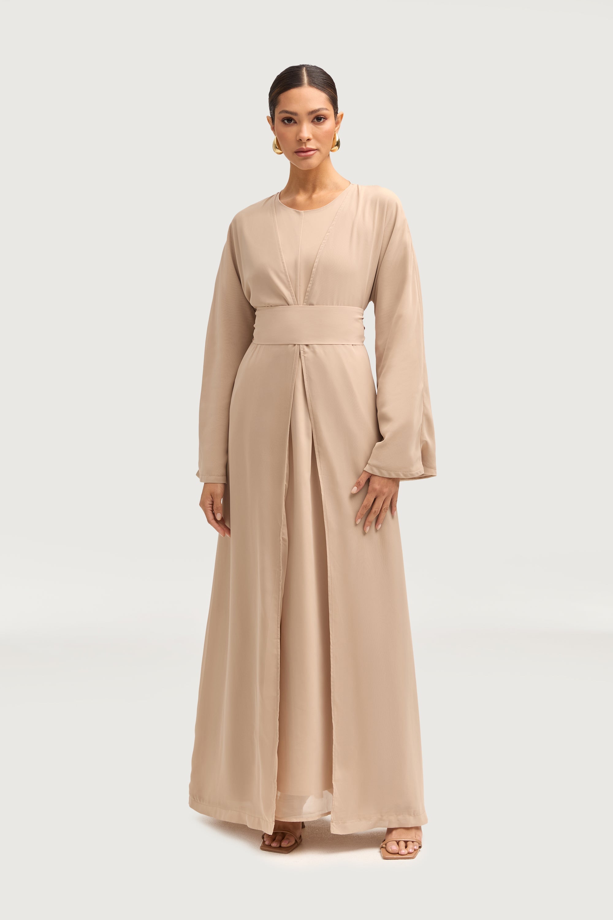 Nevene Three Piece Abaya Set - Stone Sets Veiled 