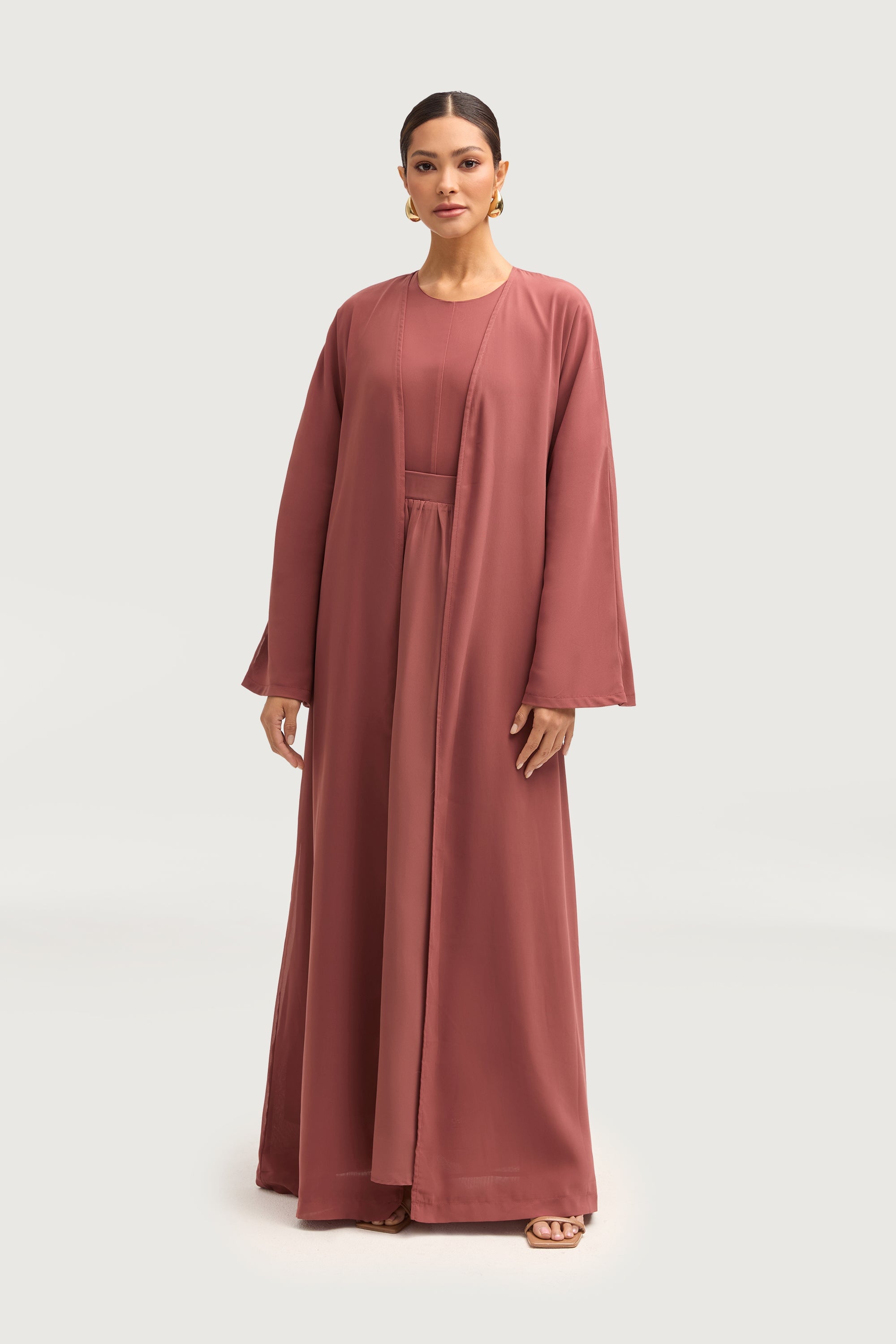 Nevene Three Piece Abaya Set - Toasted Pecan Sets Veiled 