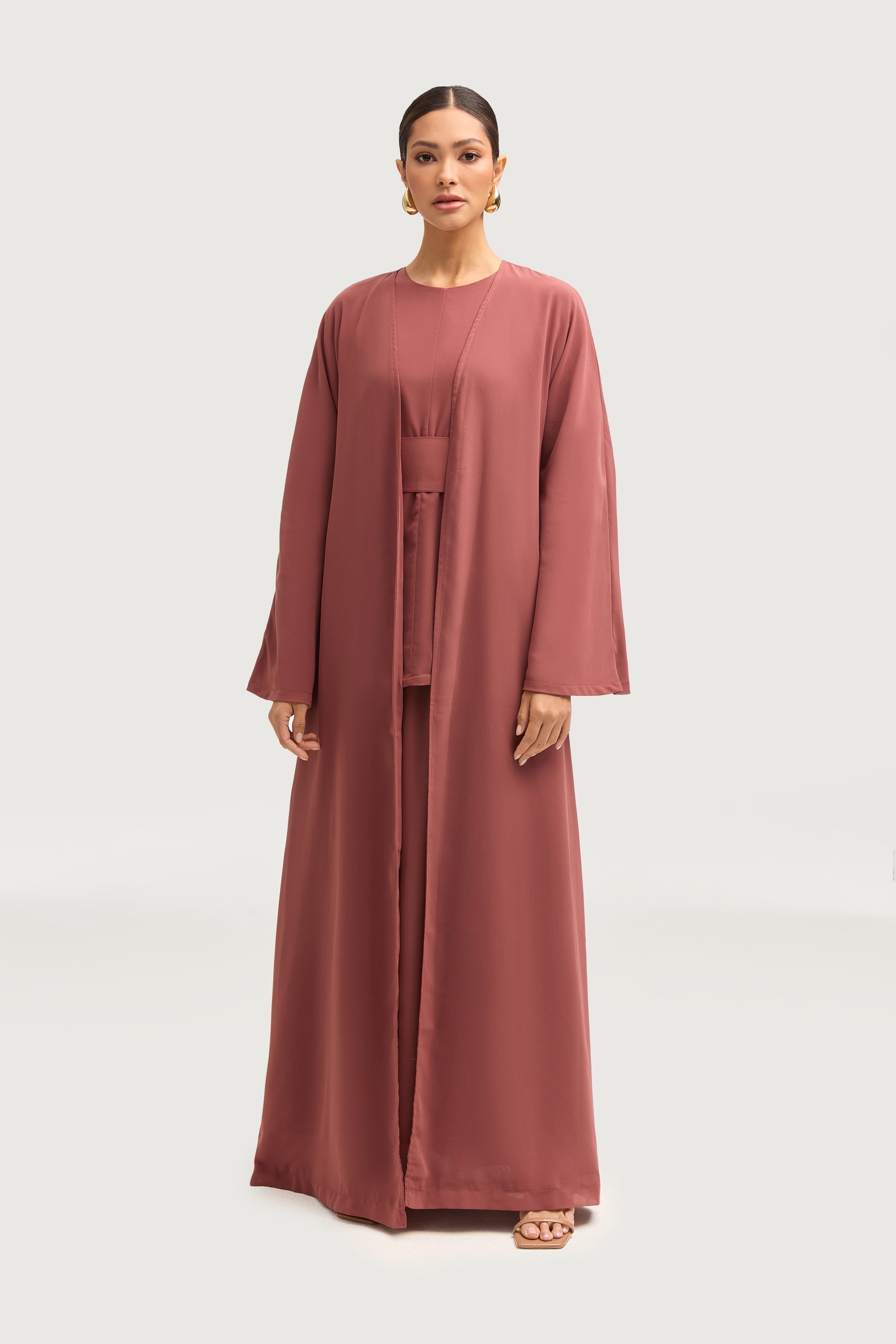 Nevene Three Piece Abaya Set - Toasted Pecan Sets Veiled 