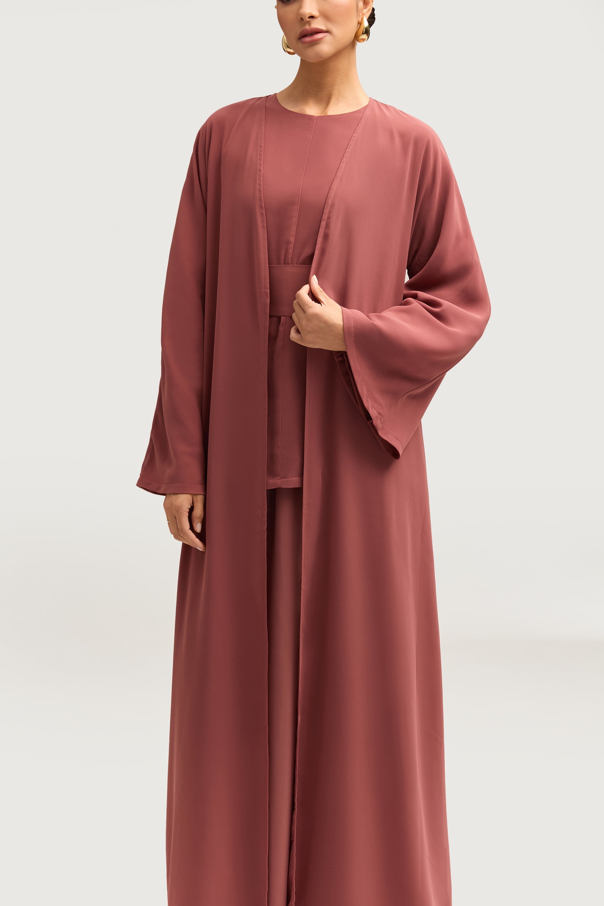 Nevene Three Piece Abaya Set - Toasted Pecan Sets Veiled 