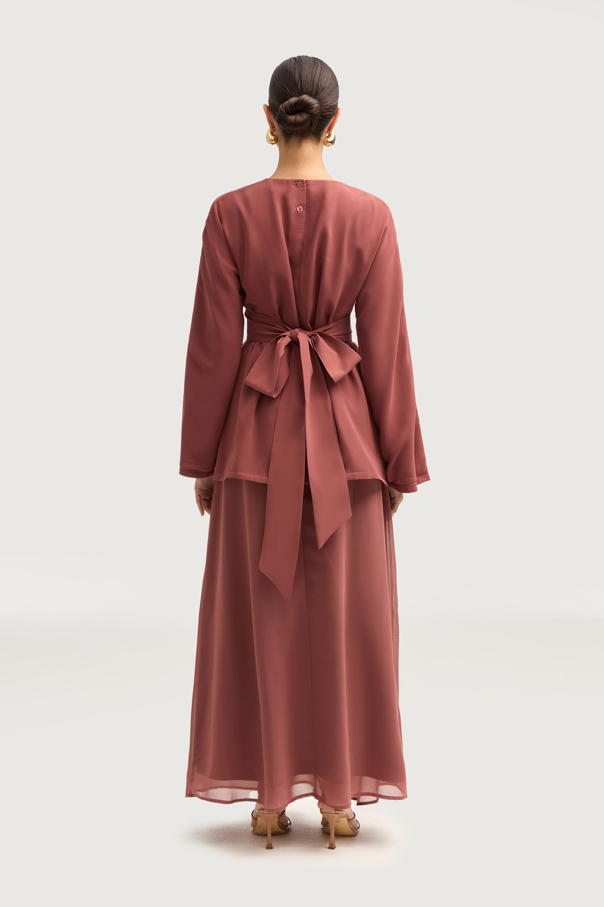 Nevene Three Piece Abaya Set - Toasted Pecan Sets Veiled 