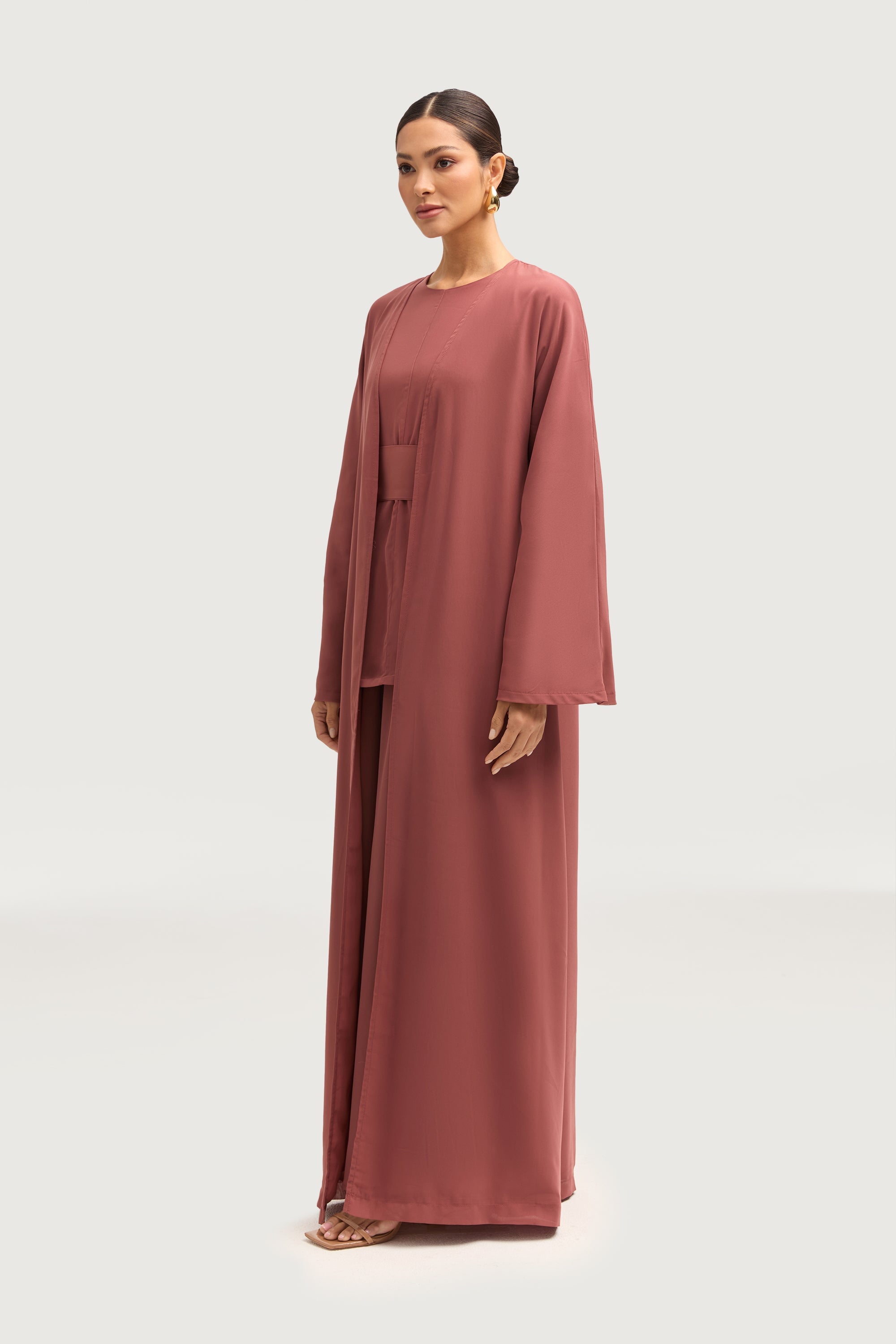 Nevene Three Piece Abaya Set - Toasted Pecan Sets Veiled 