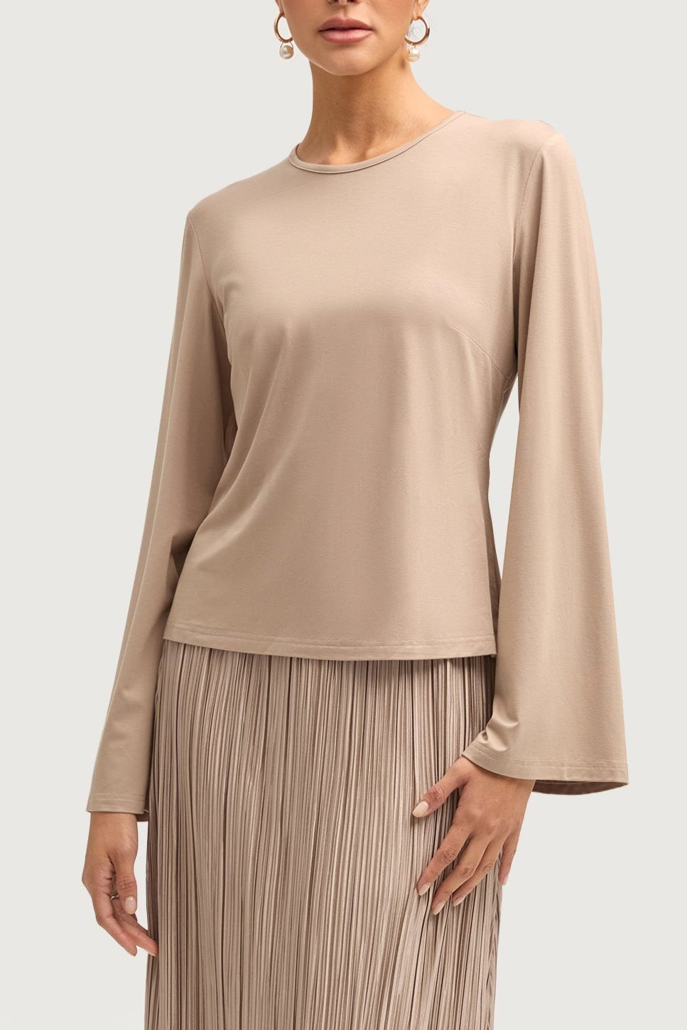 Niya Jersey Top - Taupe Tops Veiled 