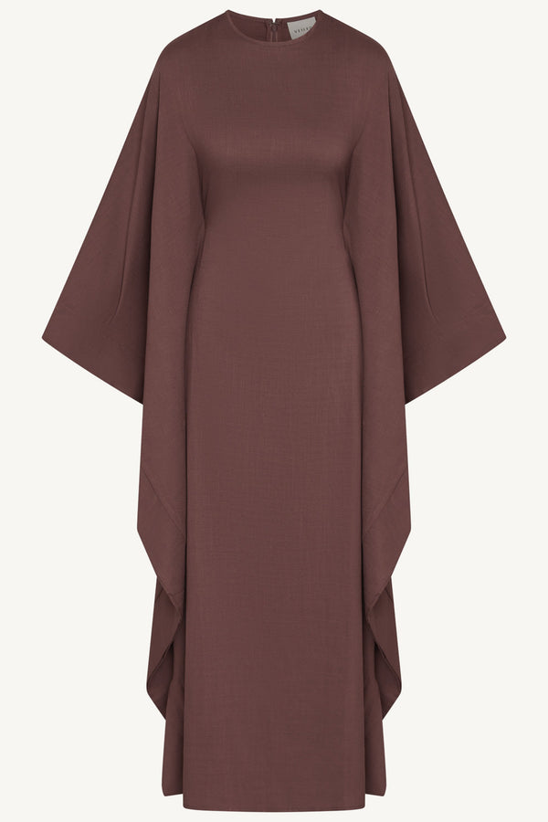 Noor Linen Butterfly Inner Tie Abaya Dress - Chocolate Truffle Abayas Veiled 