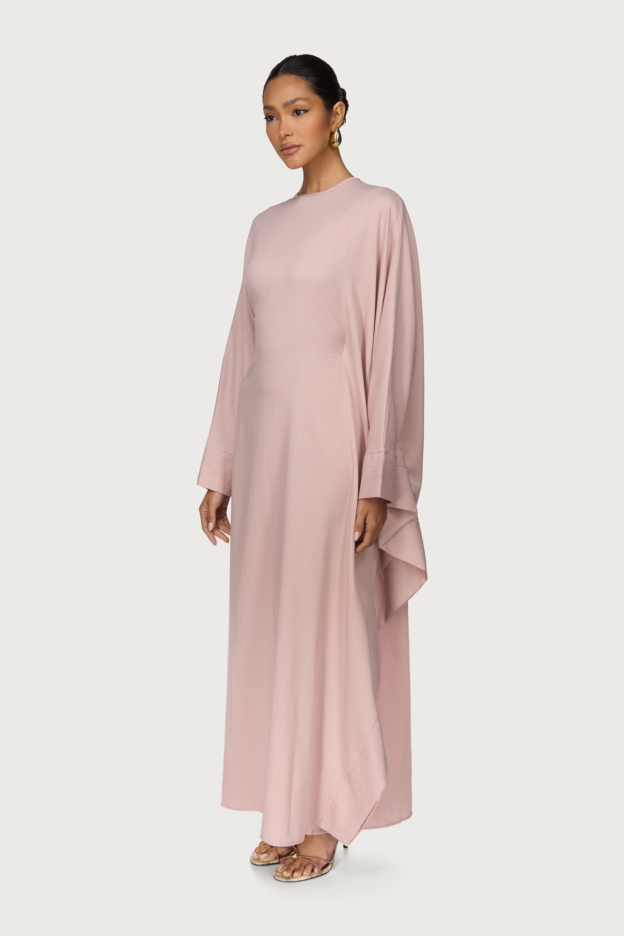 Noor Linen Butterfly Inner Tie Abaya Dress - Pastel Pink Abayas Veiled 