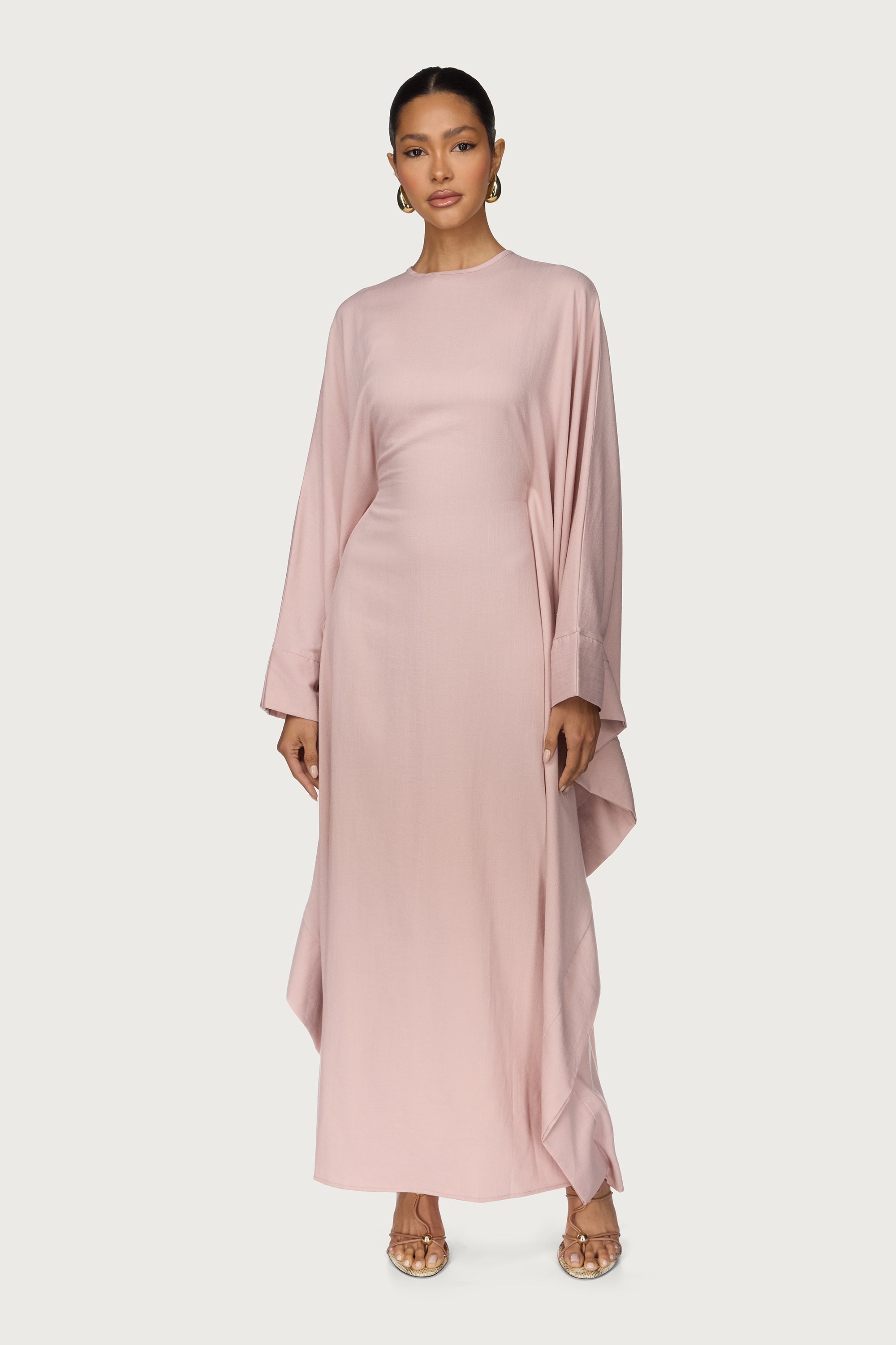 Noor Linen Butterfly Inner Tie Abaya Dress - Pastel Pink Abayas Veiled 