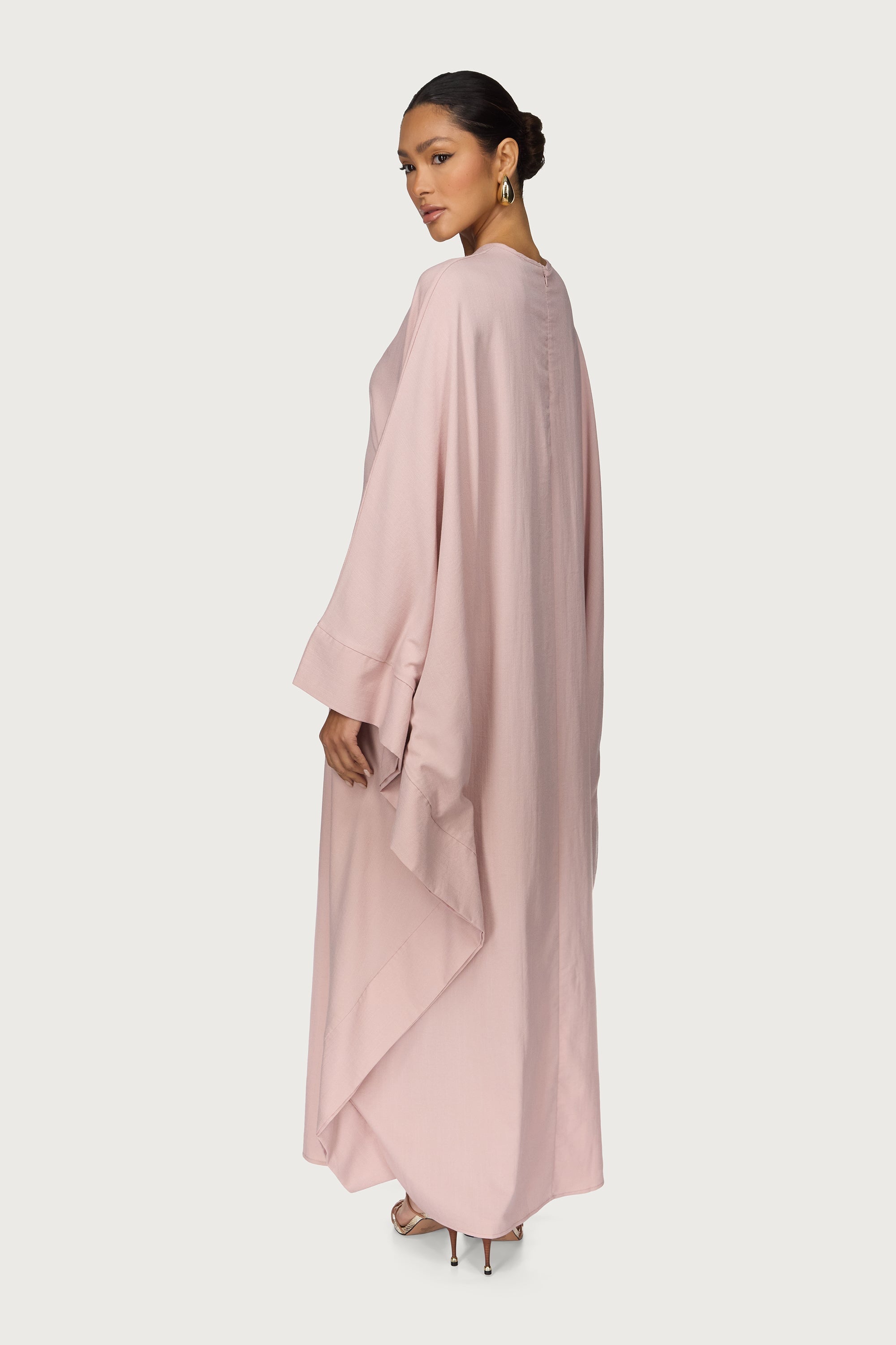 Noor Linen Butterfly Inner Tie Abaya Dress - Pastel Pink Abayas Veiled 