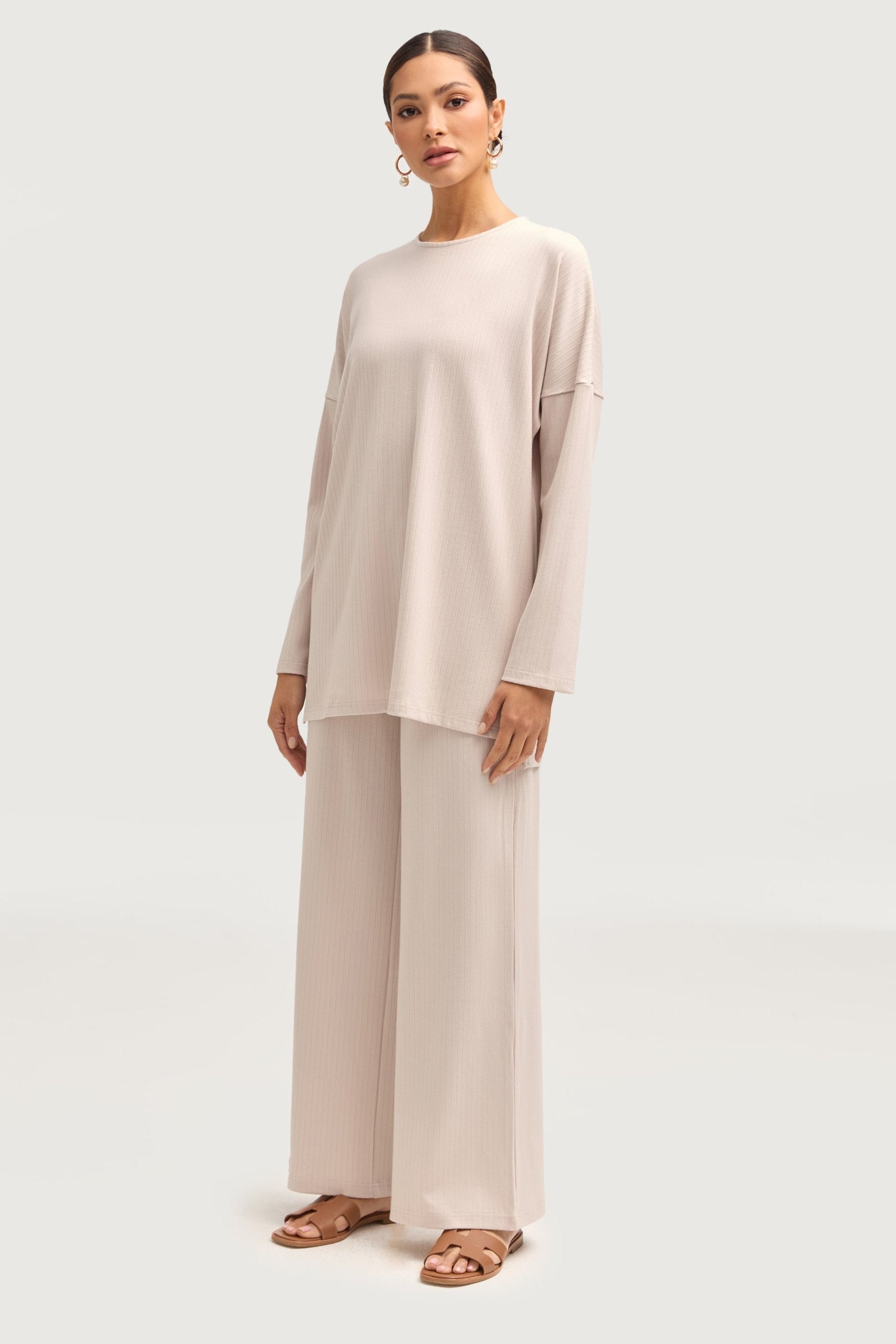 Noor Ribbed Top & Pants Matching Set - Cloud Sets Veiled Collection 