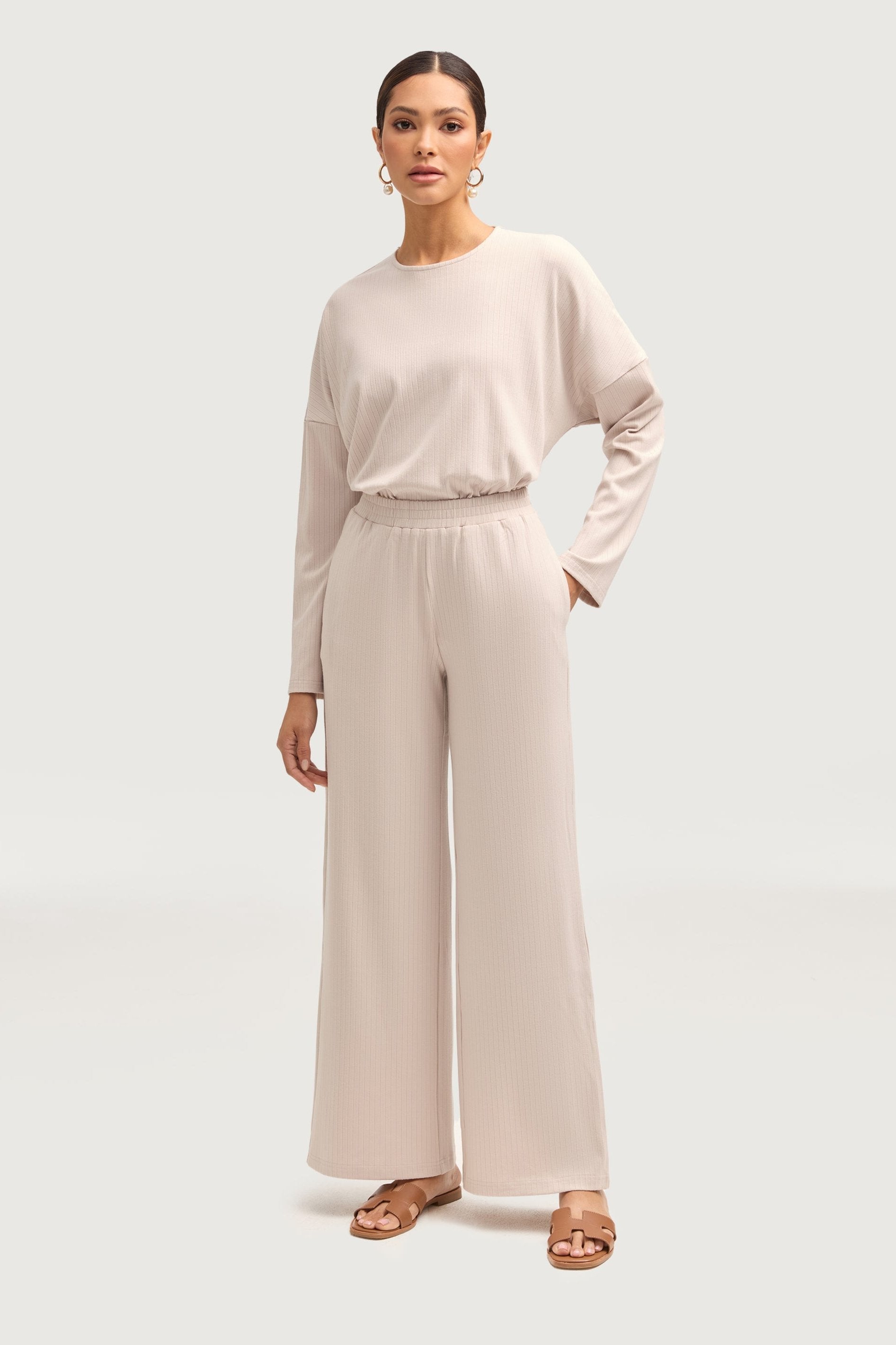 Noor Ribbed Top & Pants Matching Set - Cloud Sets Veiled Collection 