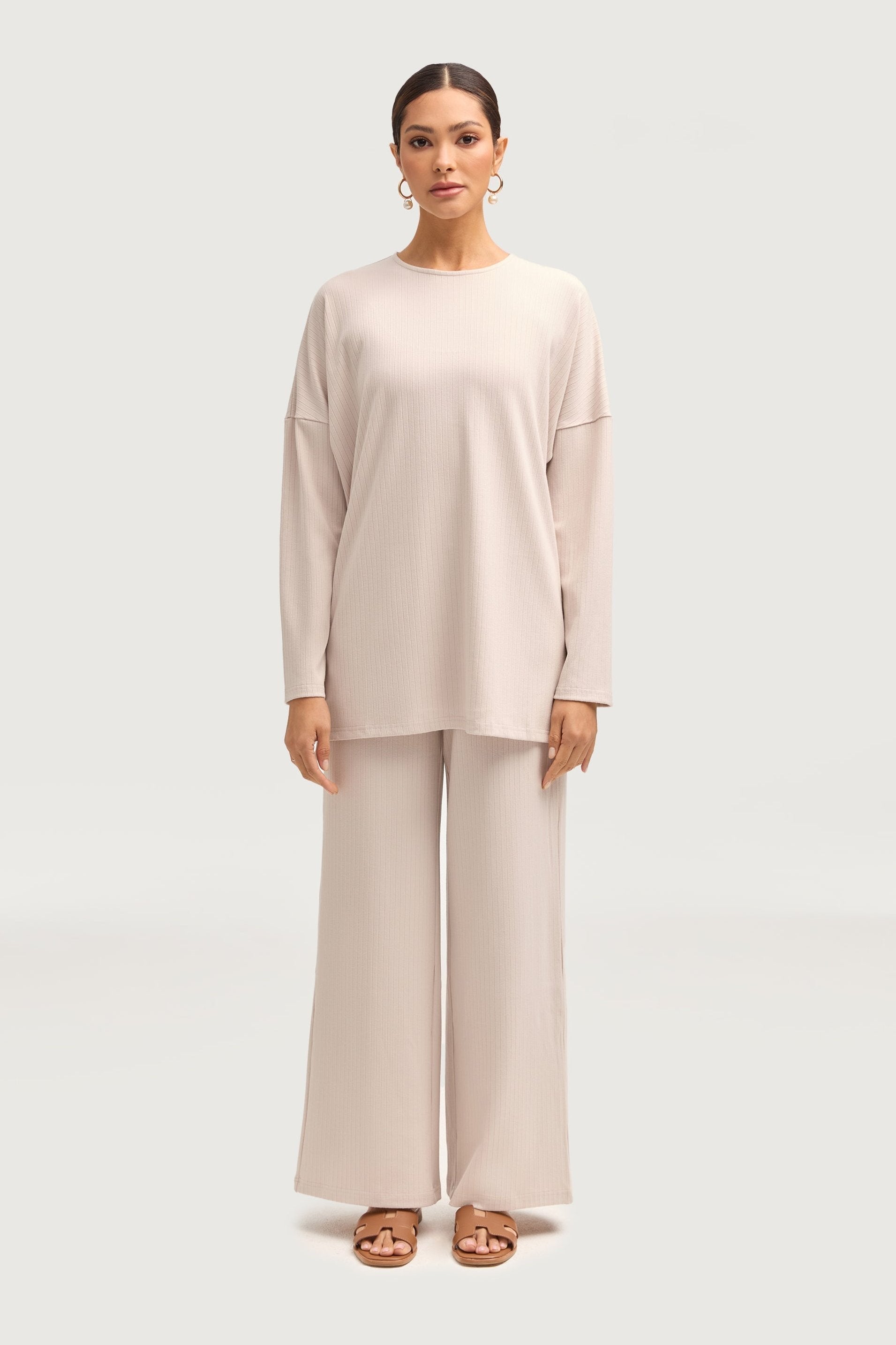 Noor Ribbed Top & Pants Matching Set - Cloud Sets Veiled Collection 