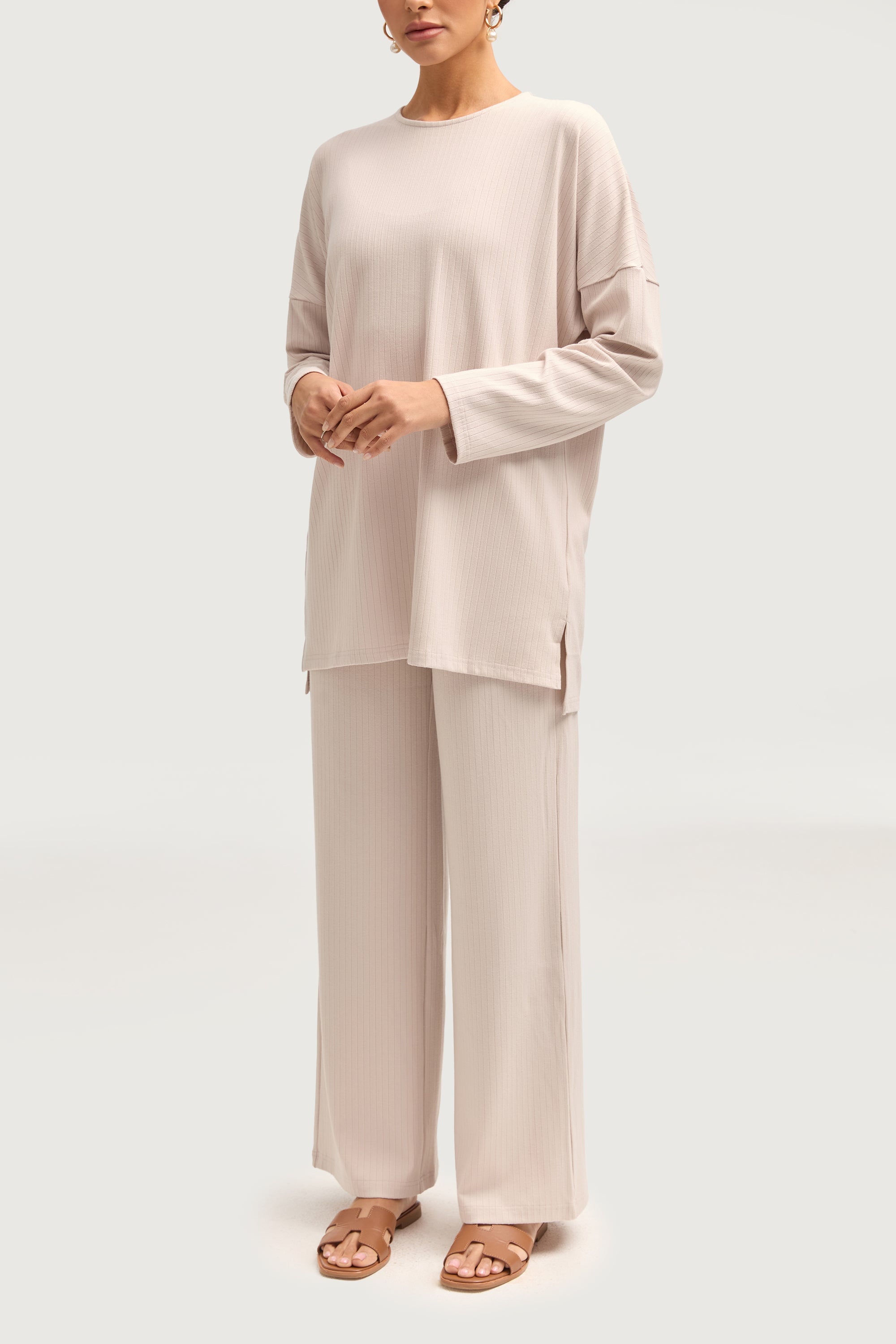 Noor Ribbed Top & Pants Matching Set - Cloud Sets Veiled Collection 