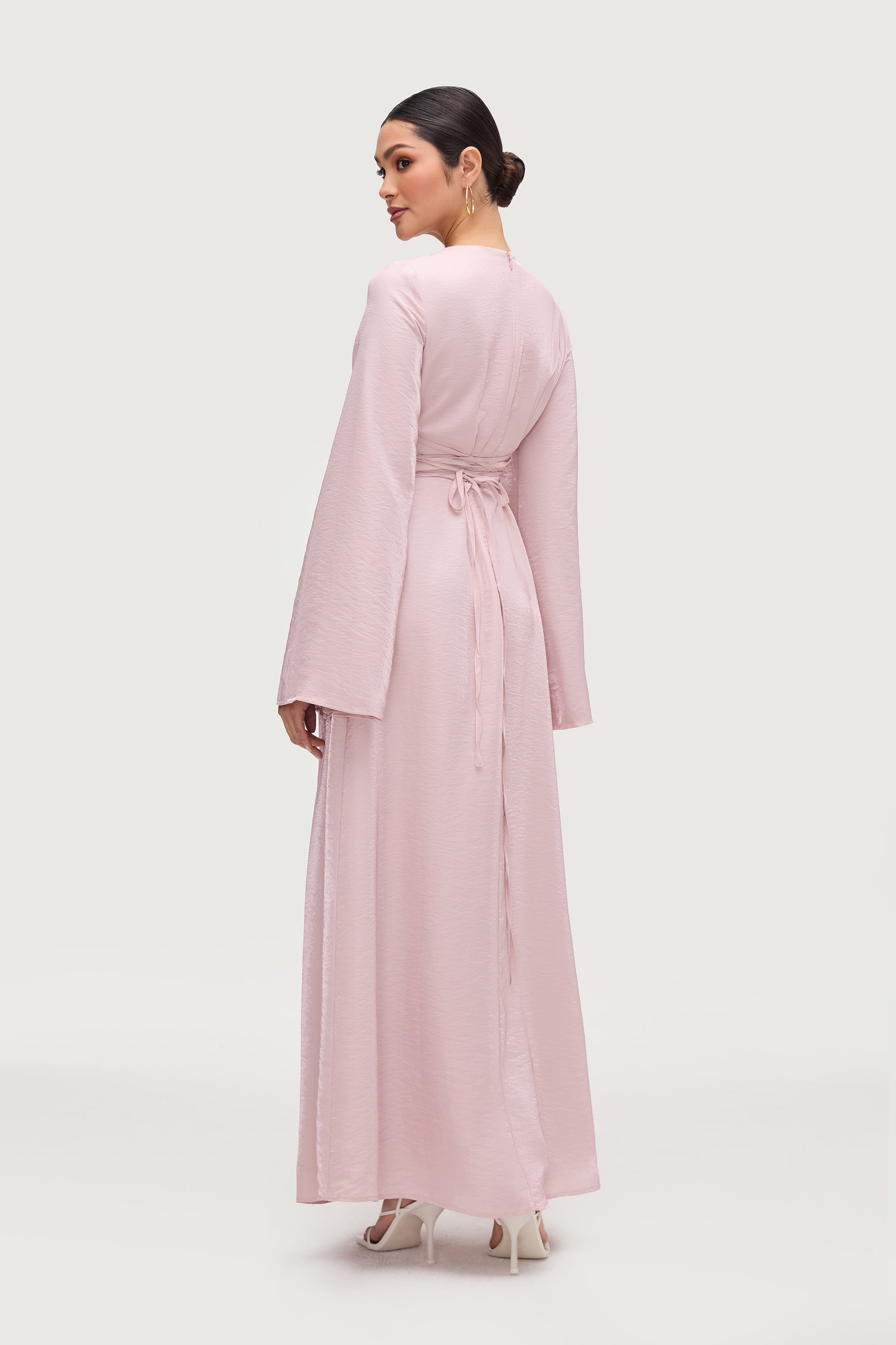 Nourhan Lace Up Back Maxi Dress - Pastel Pink Dresses Veiled 