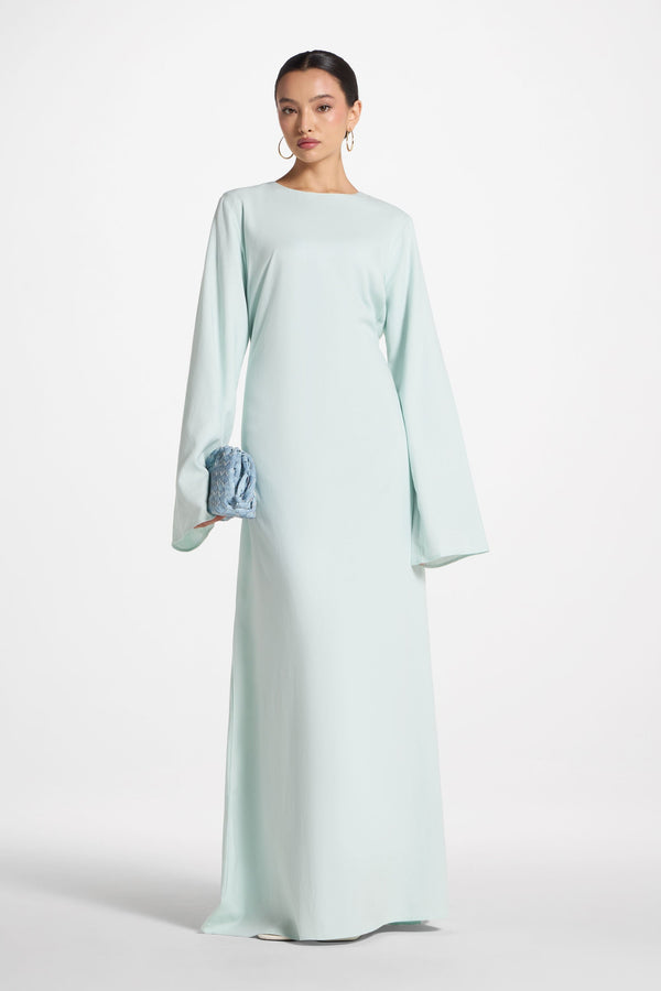 Nyla Linen Tie Maxi Dress - Blue Sky Abayas Veiled 
