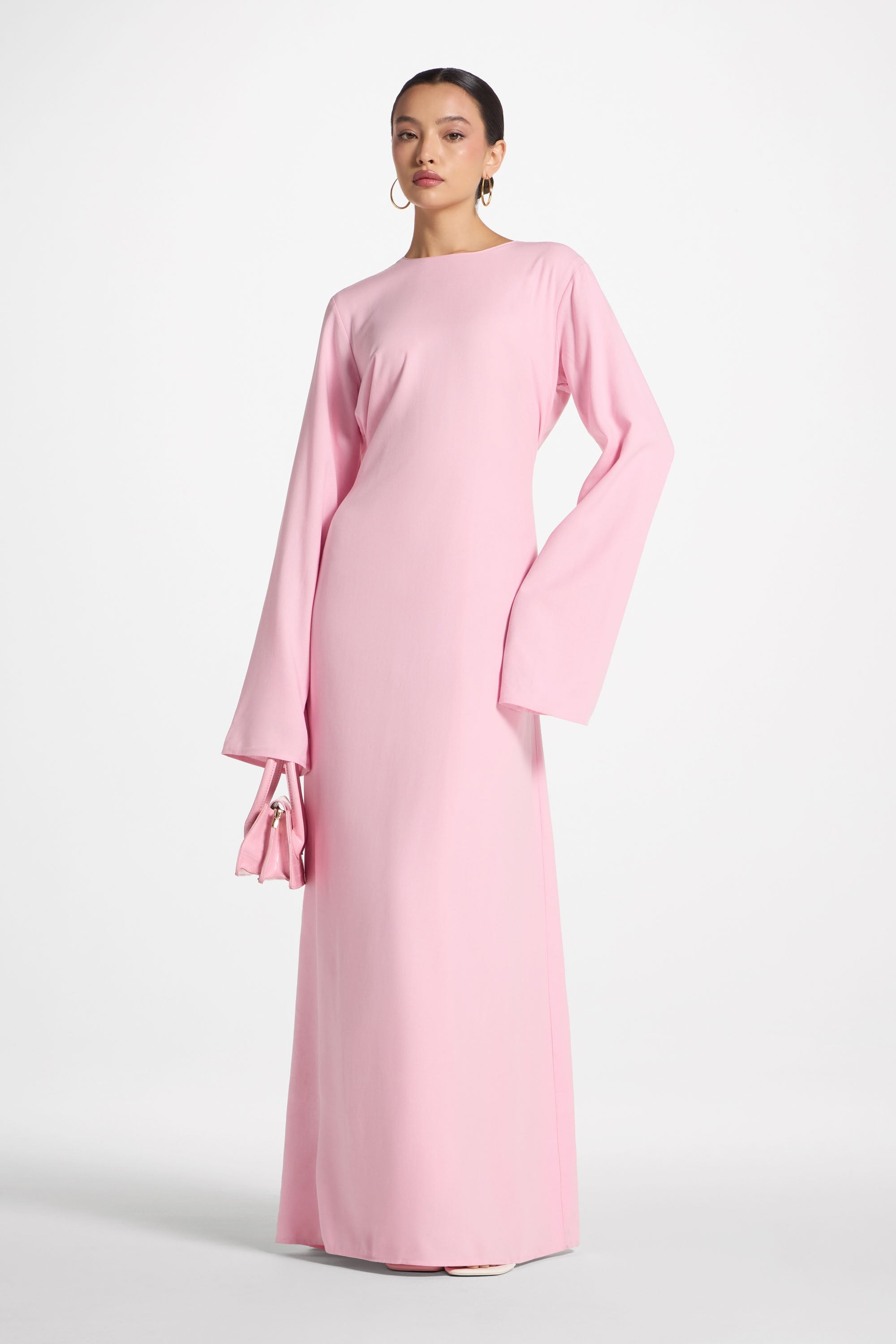 Nyla Linen Tie Maxi Dress - Pink Abayas Veiled 