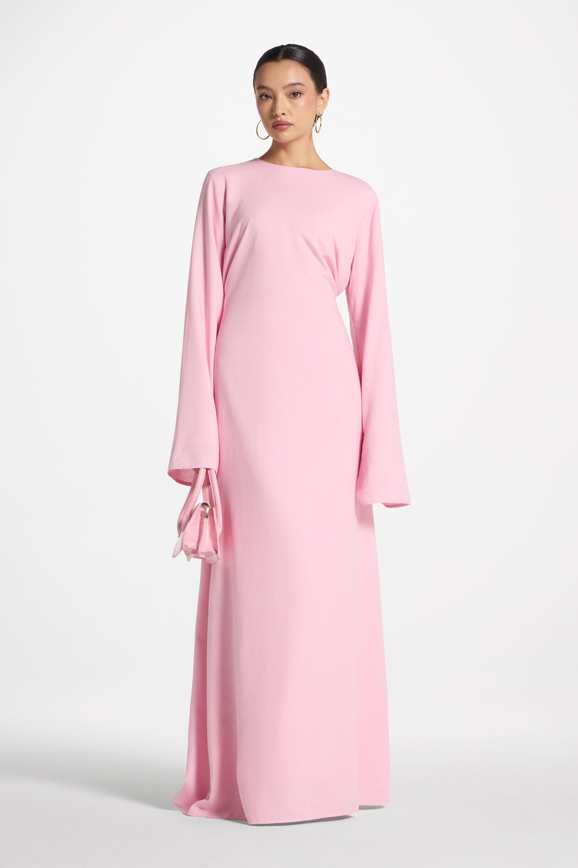 Nyla Linen Tie Maxi Dress - Pink Abayas Veiled 