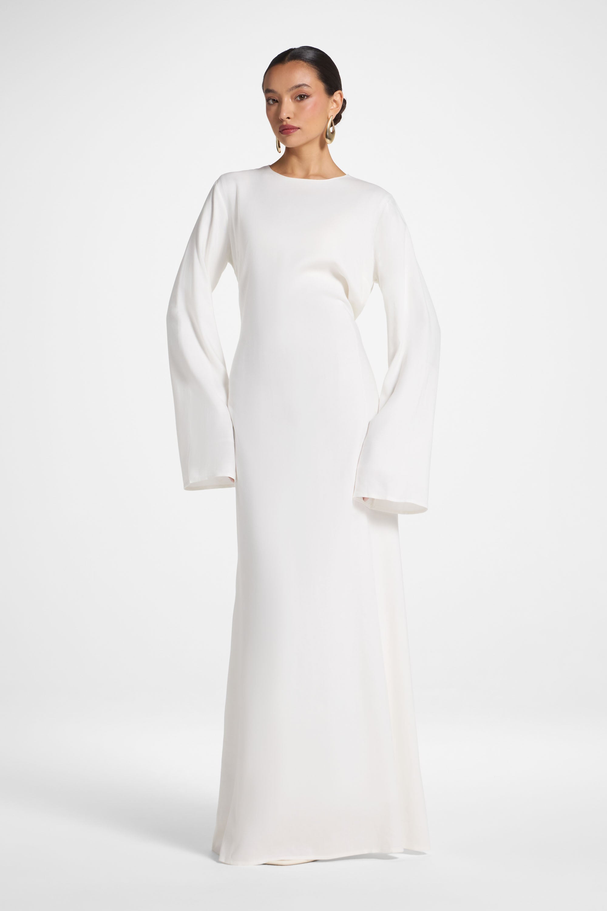 Nyla Linen Tie Maxi Dress - White Abayas Veiled 