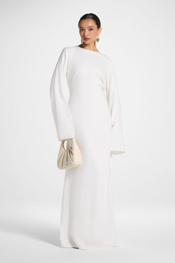 Nyla Linen Tie Maxi Dress - White Abayas Veiled 