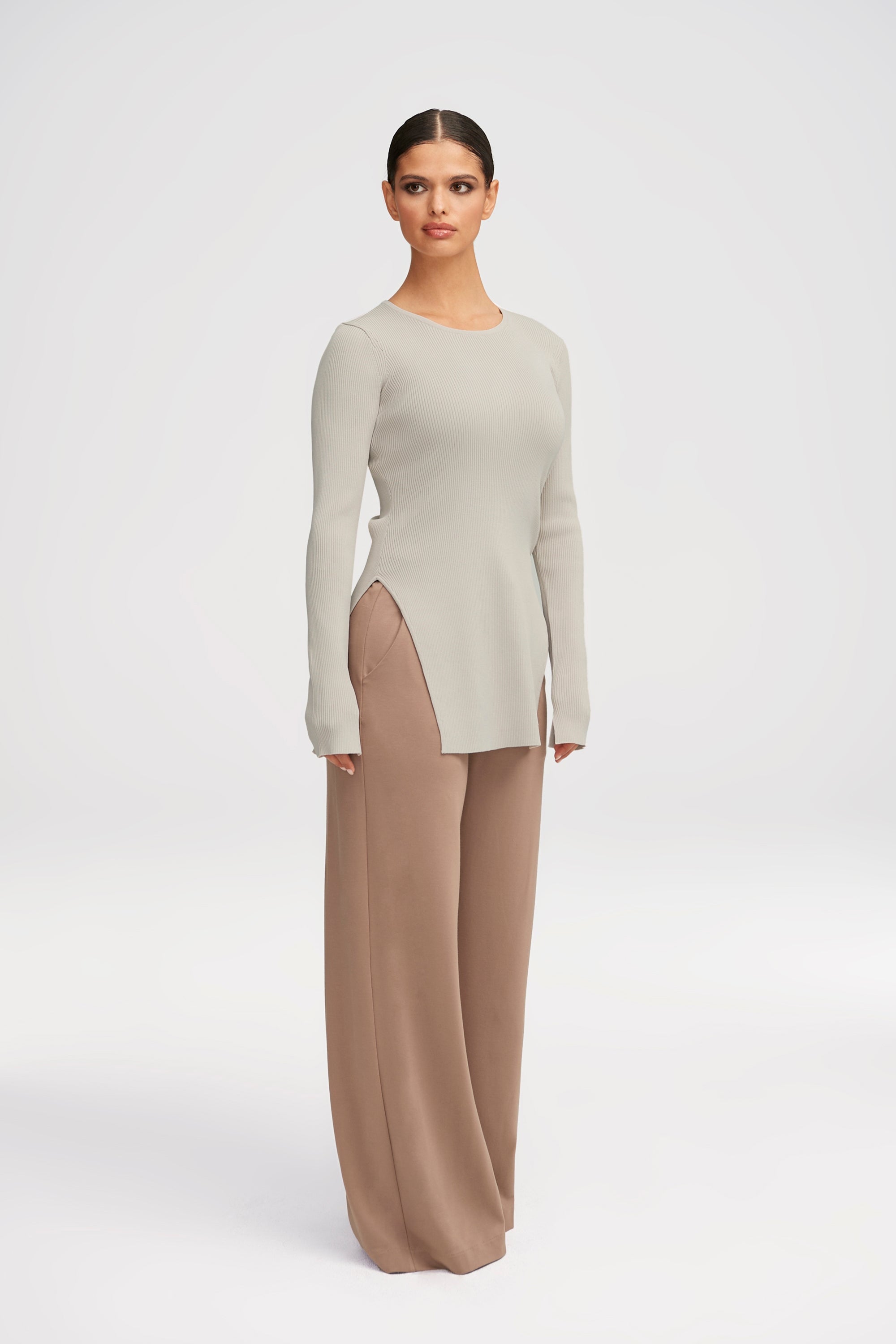 Nylah Split Hem Knit Ribbed Top Clothing Veiled 